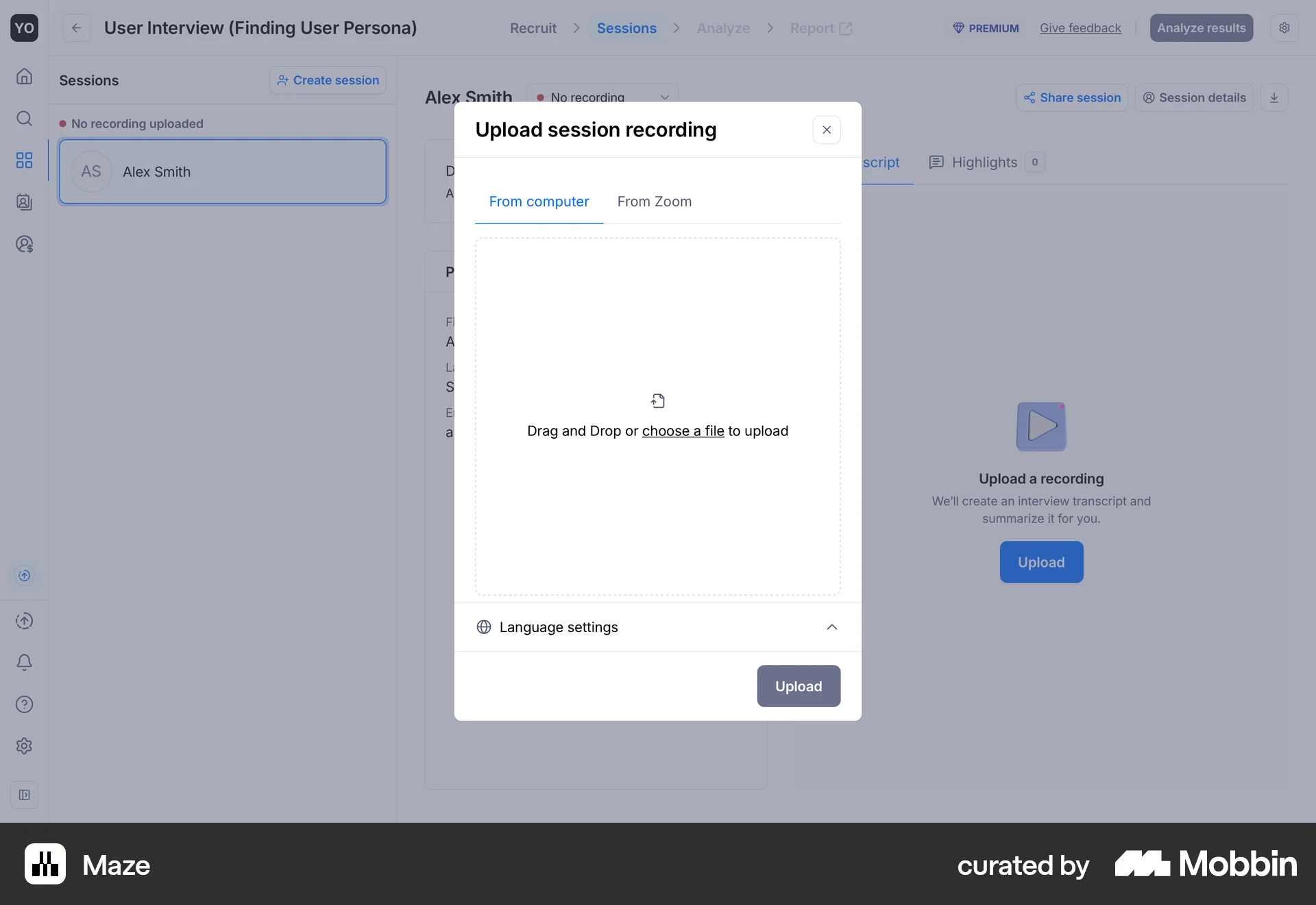 Maze Web screen containing File Upload UI element