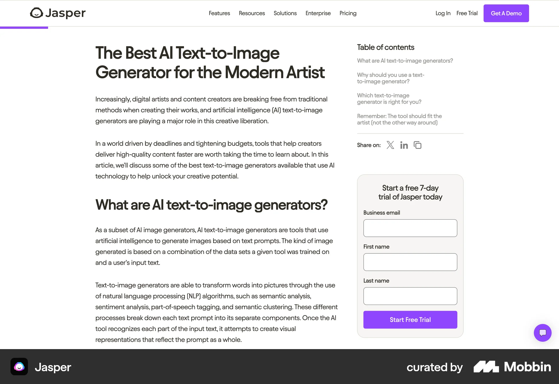 Jasper Web screen containing Table of Contents UI element