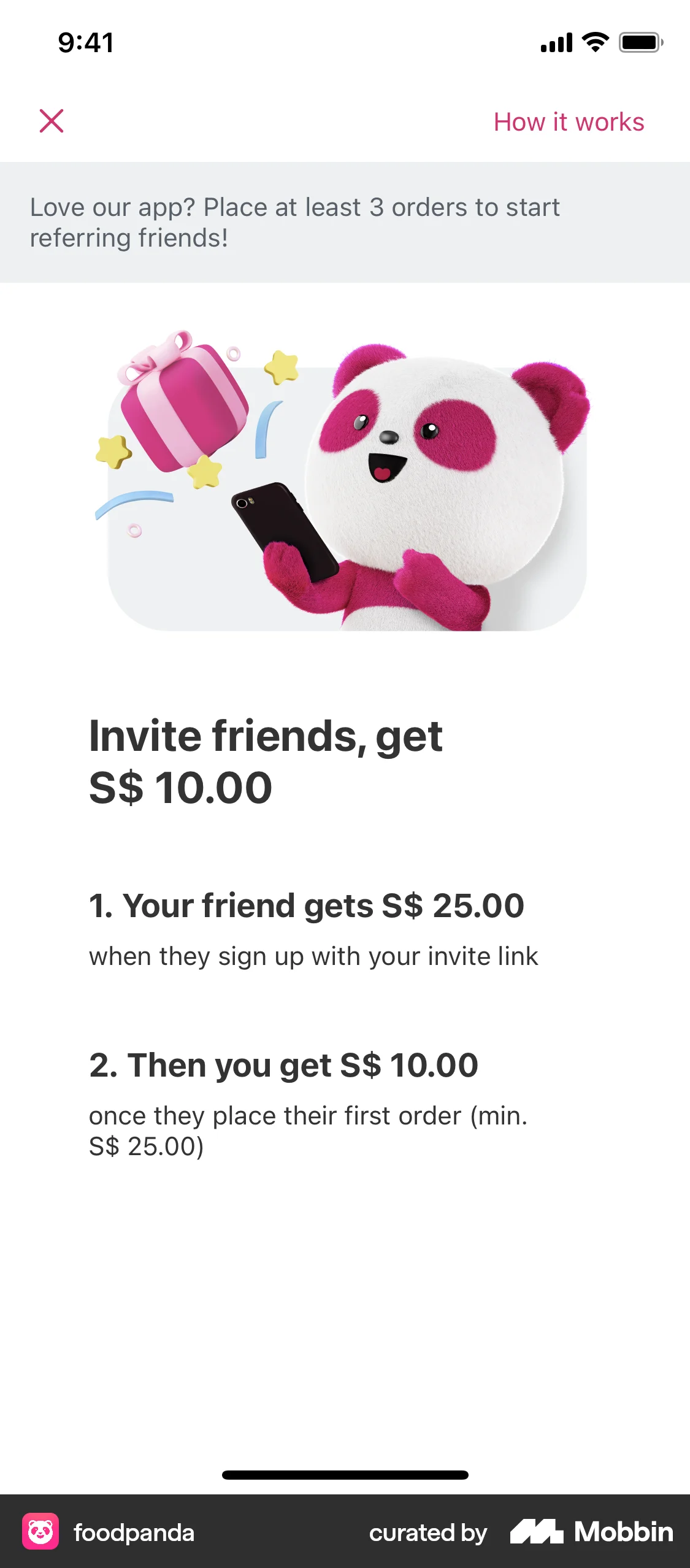 foodpanda iOS Invite & Refer Friends screen