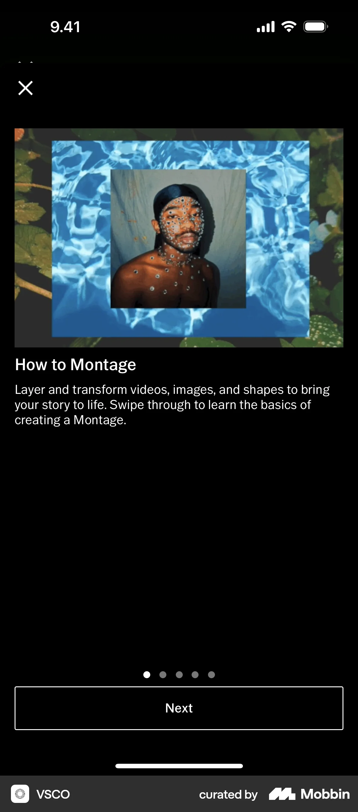 VSCO iOS screen containing Coach Marks UI element