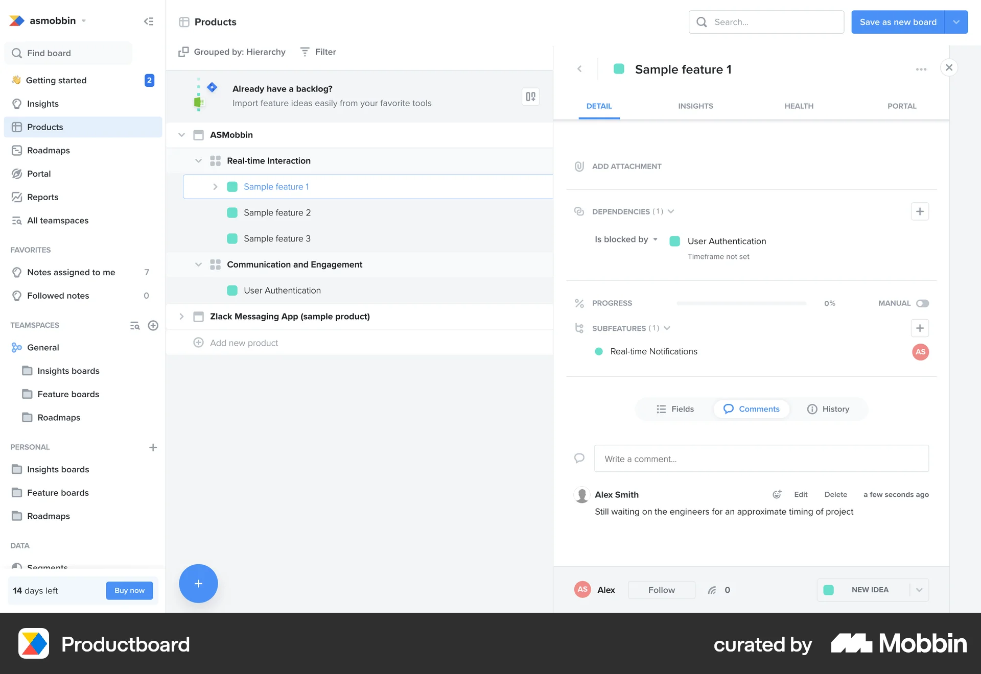 Productboard Web Comments screen
