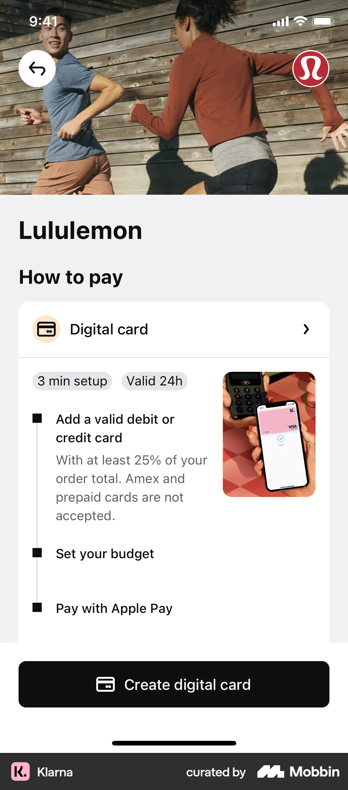 Klarna iOS Shop & Storefront screen