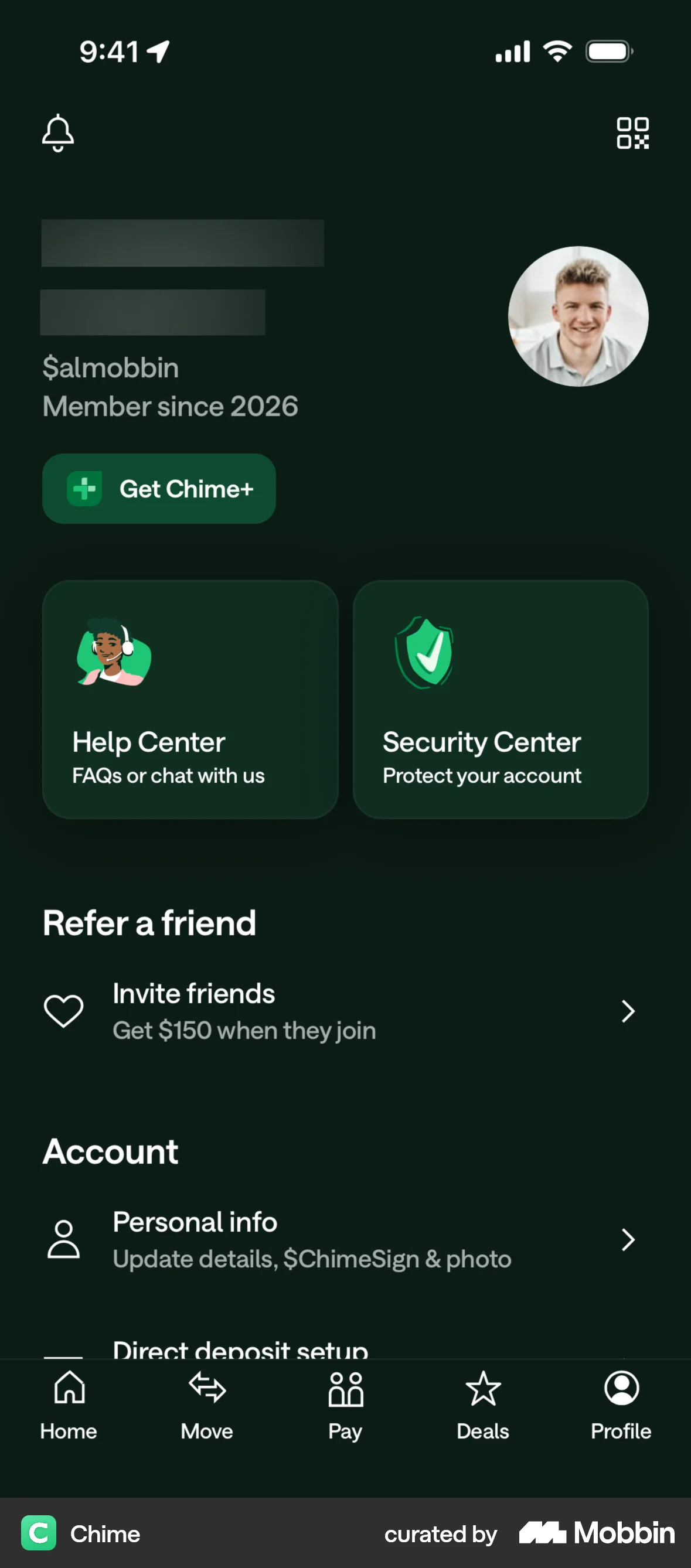 Chime iOS Dark Mode screen