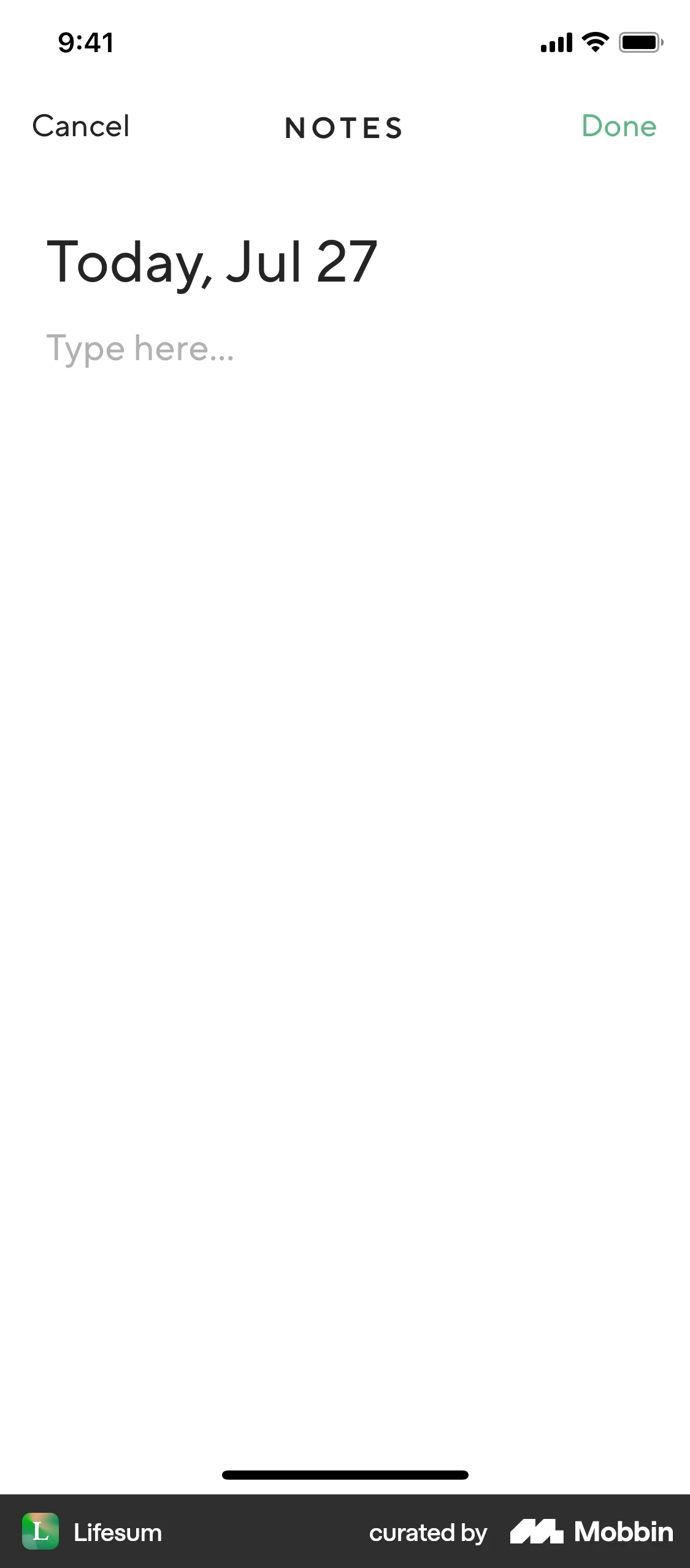 Lifesum iOS Note Detail screen