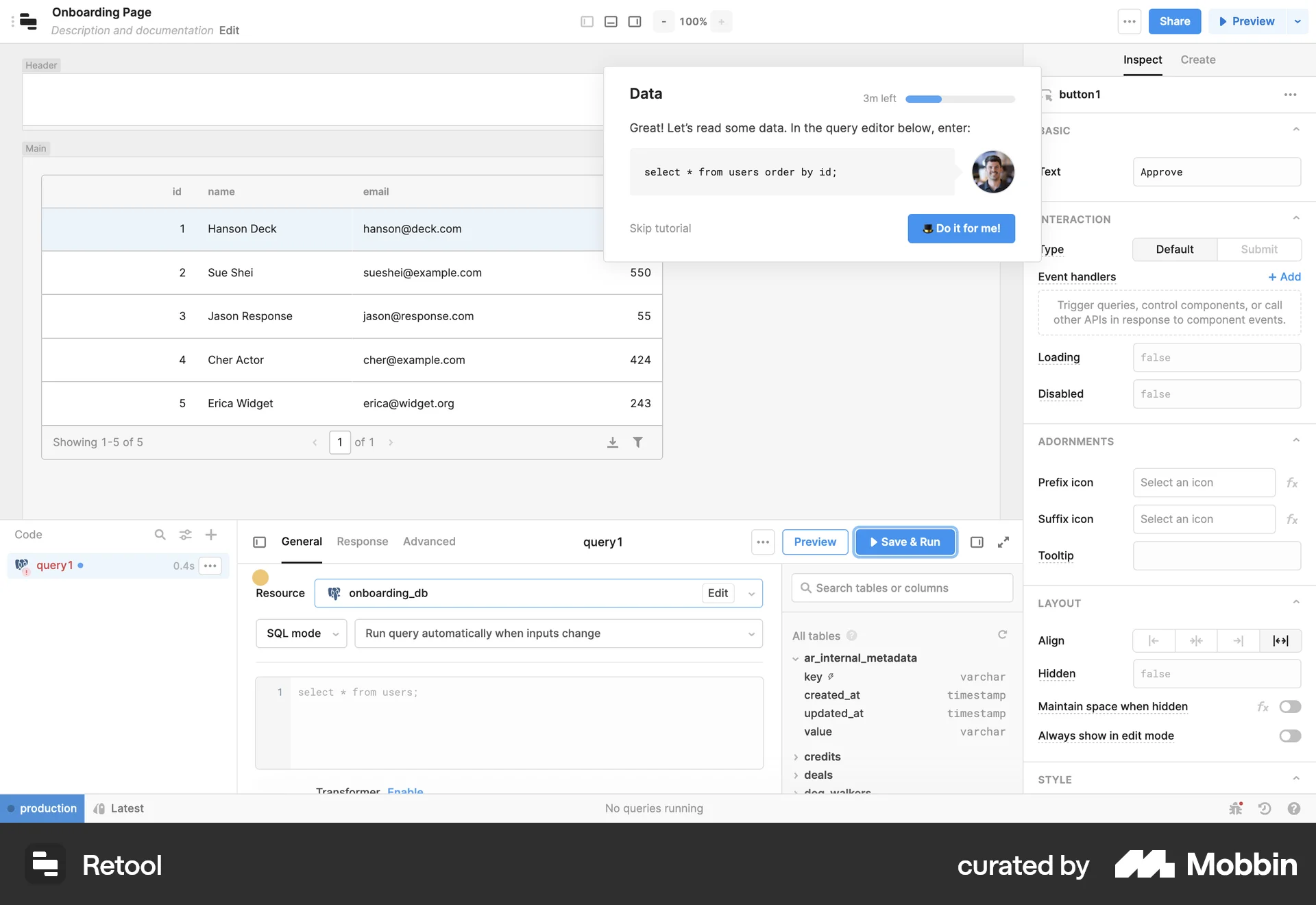 Retool Web screen containing Status Dot UI element