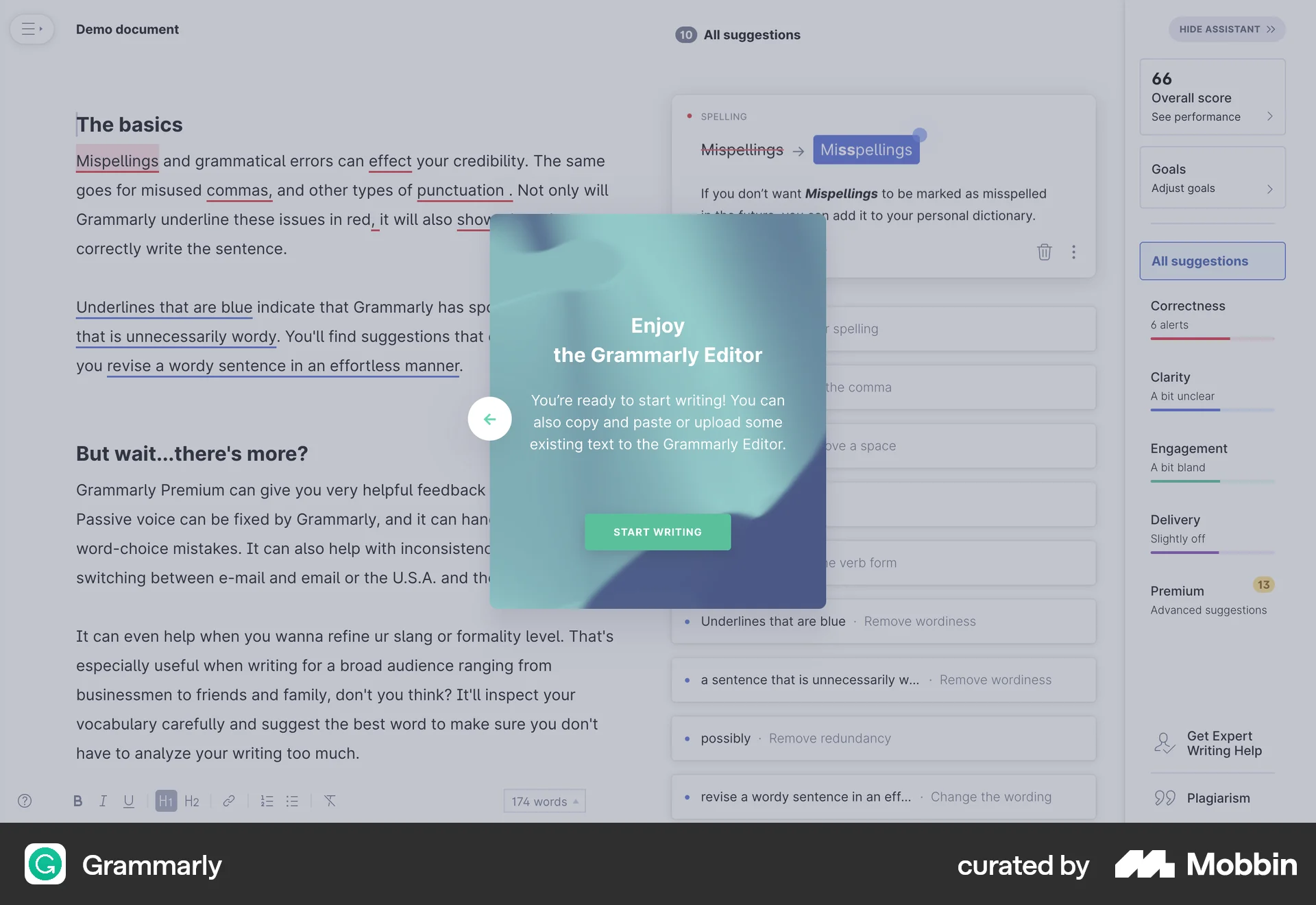 Grammarly Web Feature Info screen