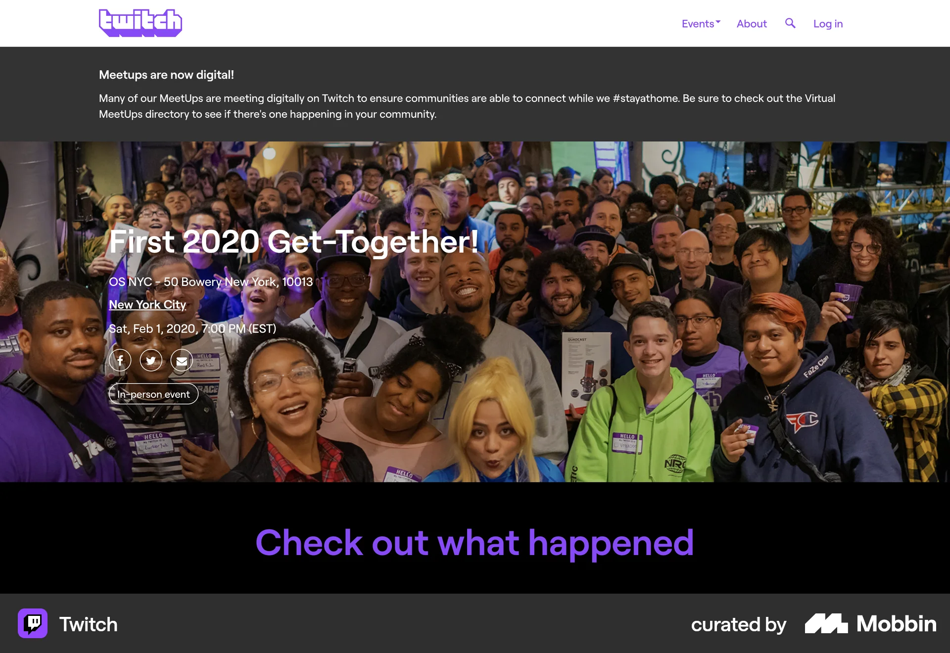 Twitch Web Event Detail screen