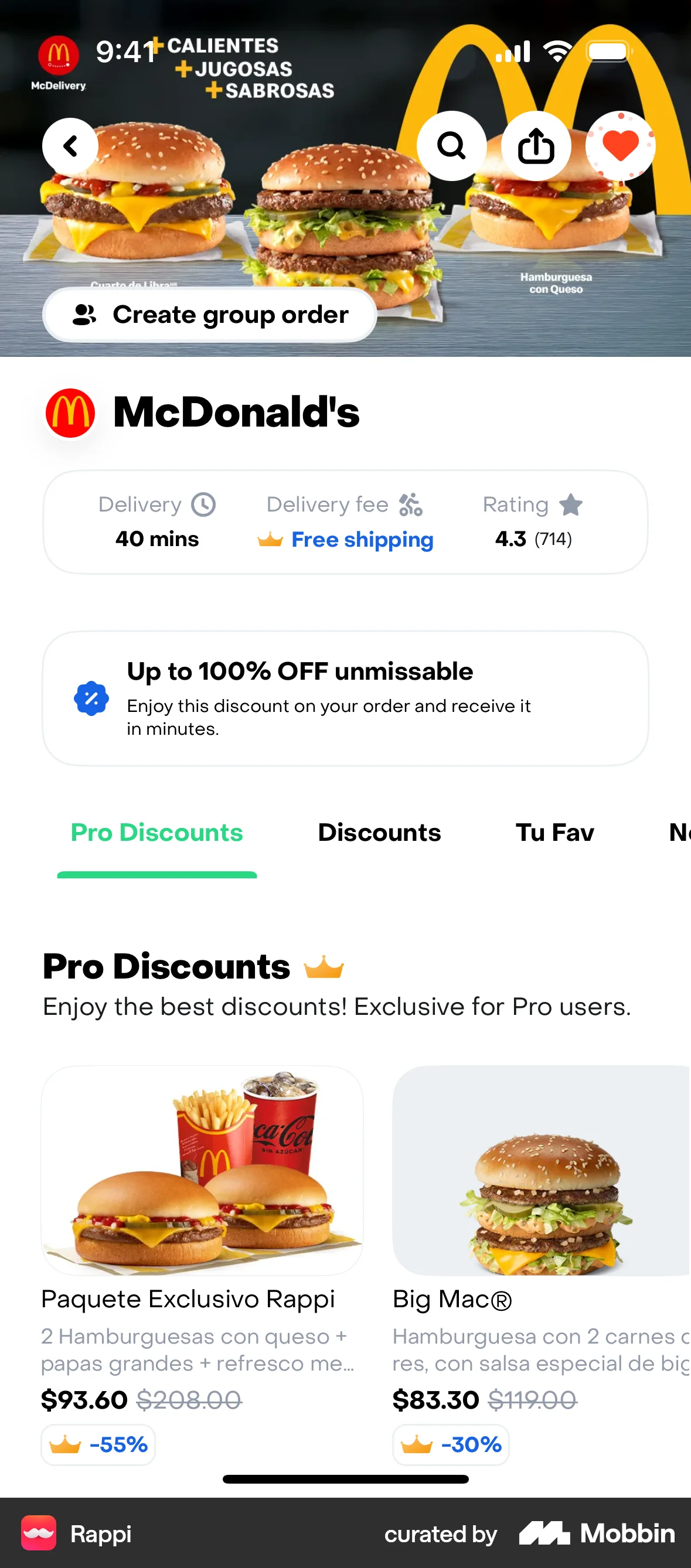 Rappi iOS Favorite & Pin screen