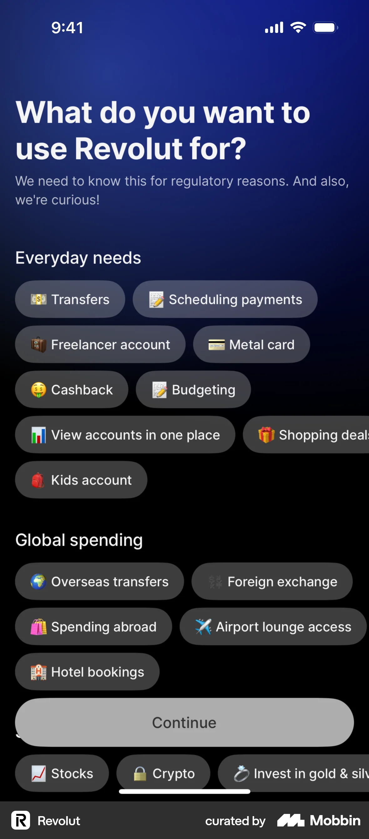 Revolut Onboarding screen