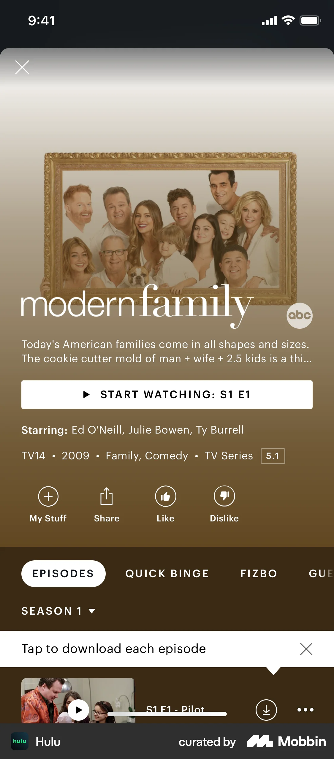 Hulu iOS TV Show & Movie Detail screen