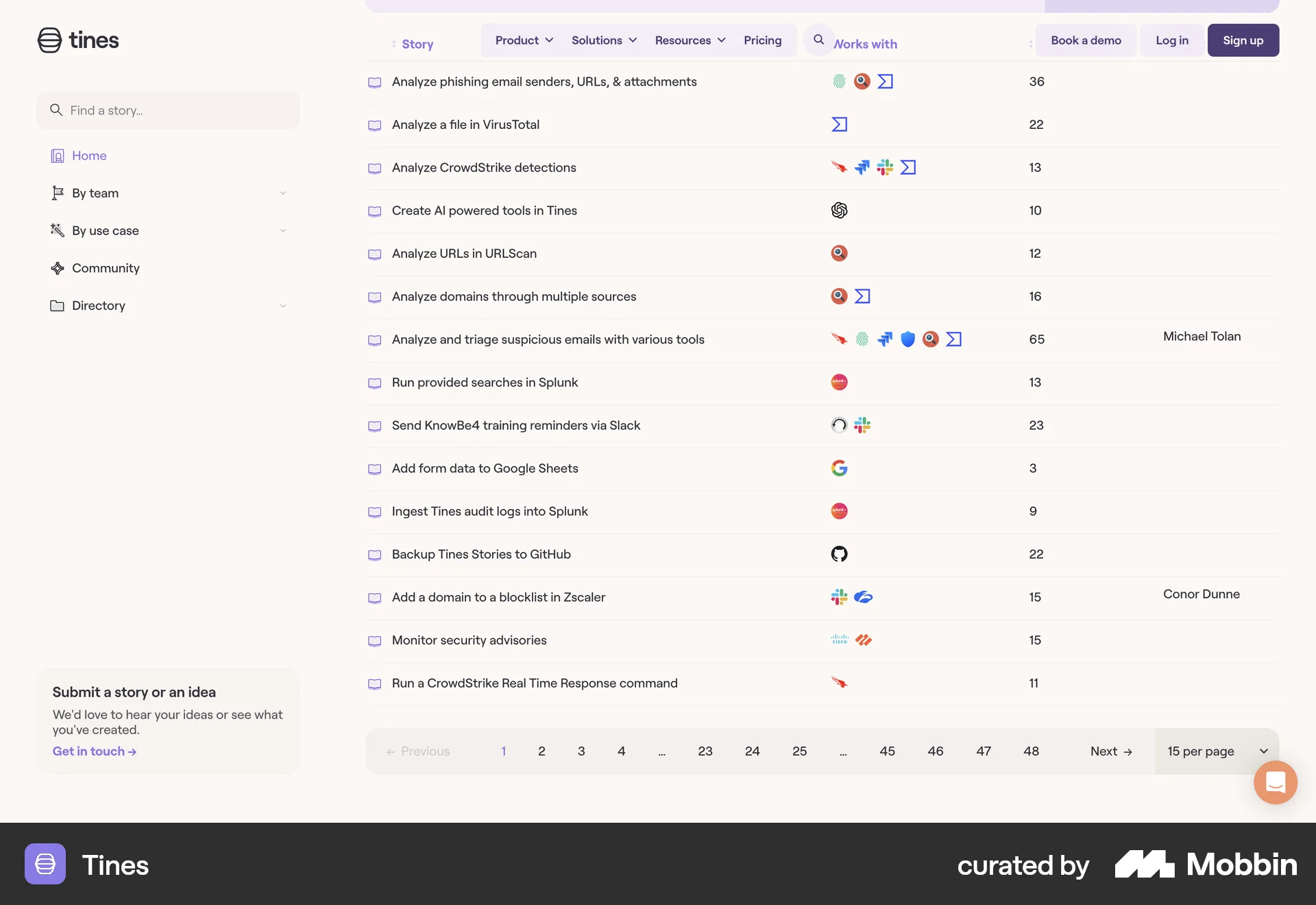 Tines Web screen containing Pagination UI element