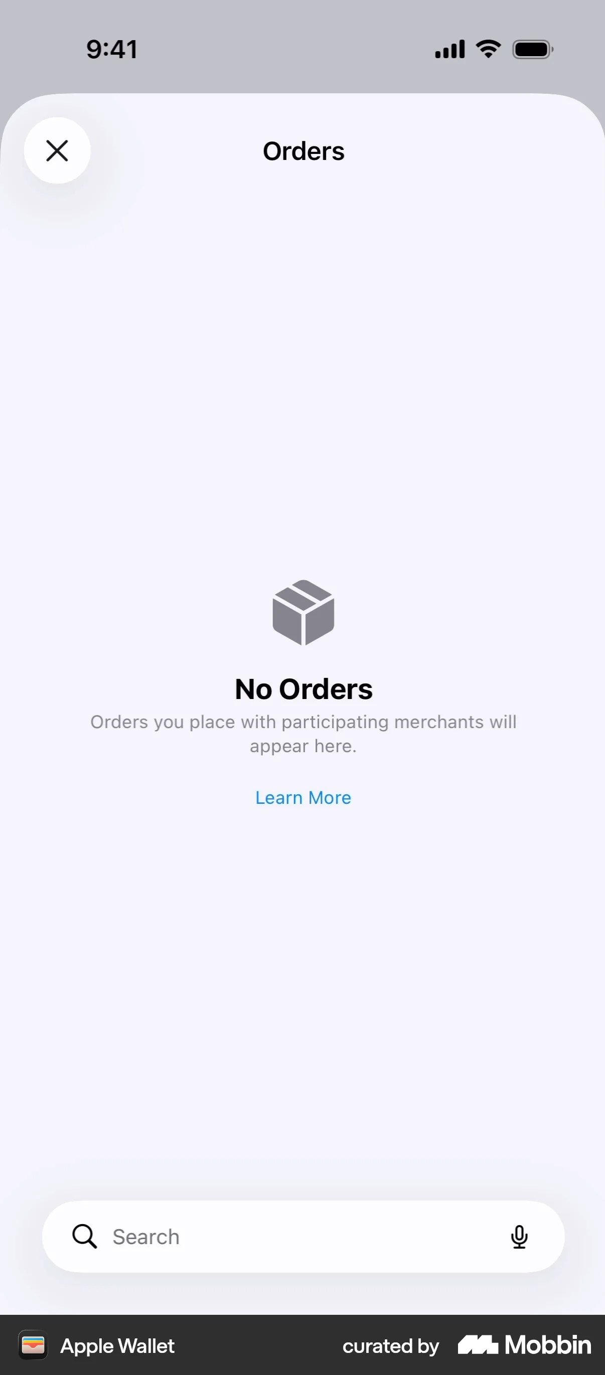 Apple Wallet iOS Empty State screen