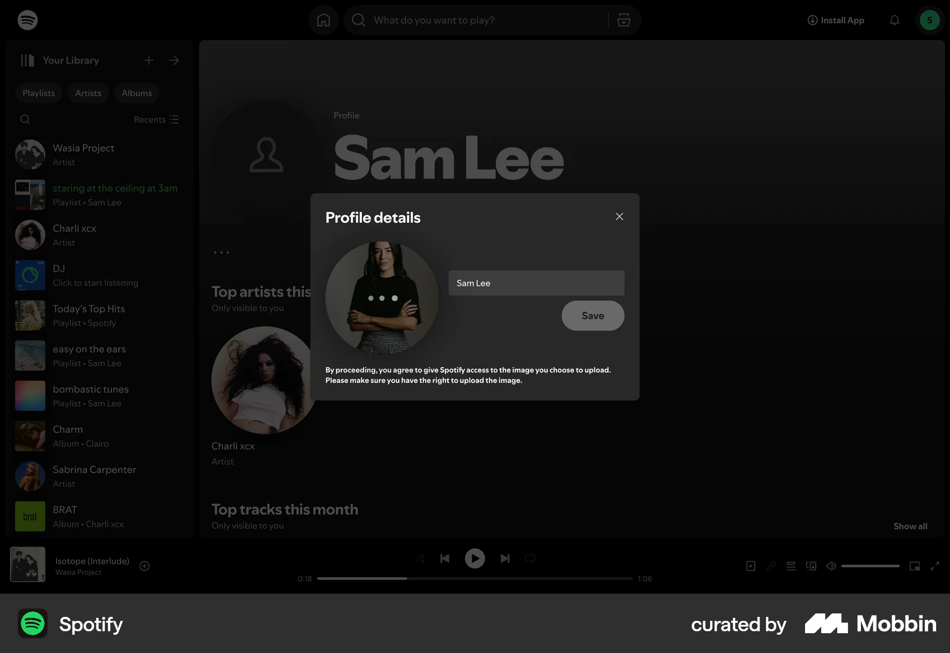 Spotify Web screen containing Loading Indicator UI element