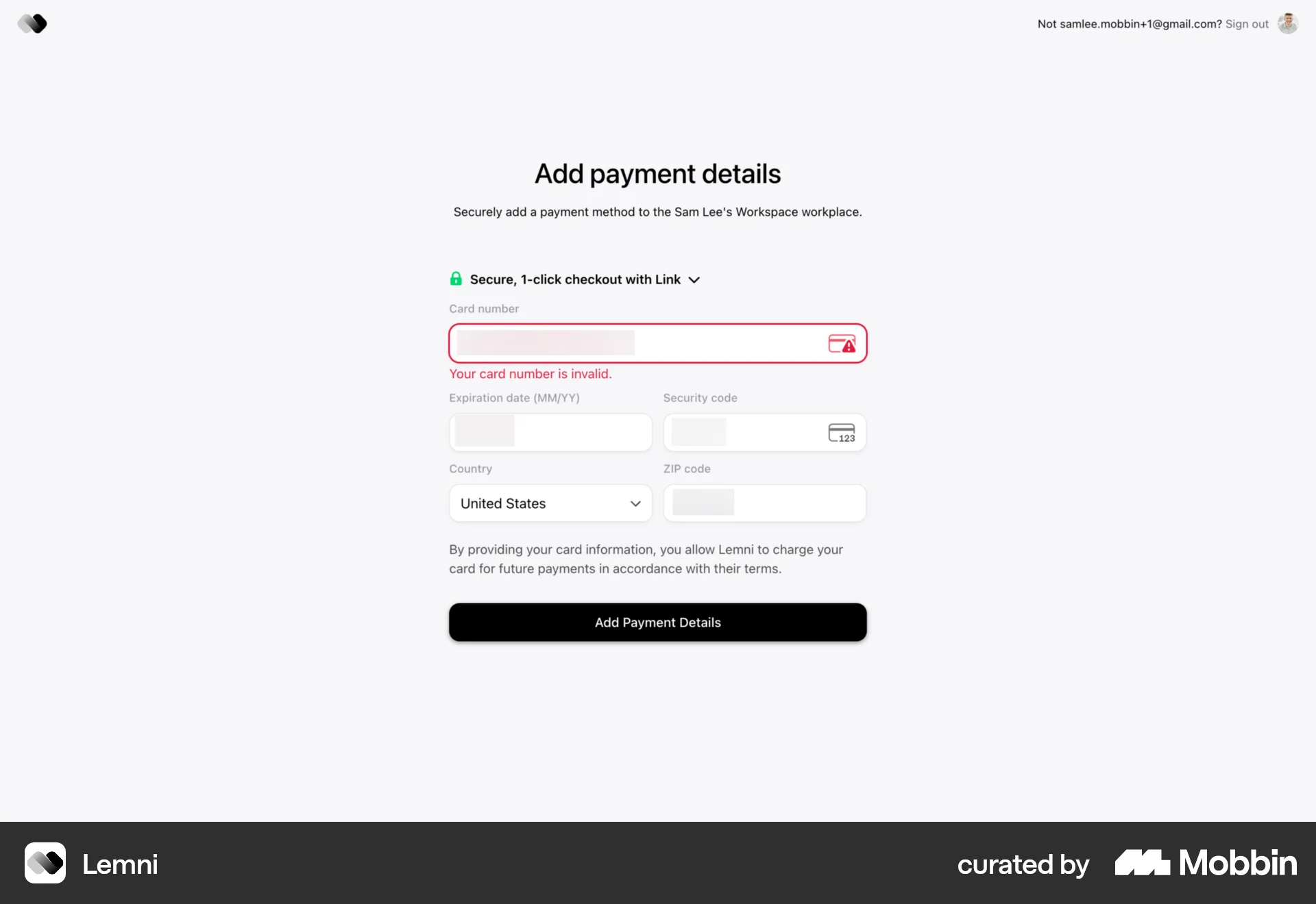 Lemni Web Error screen