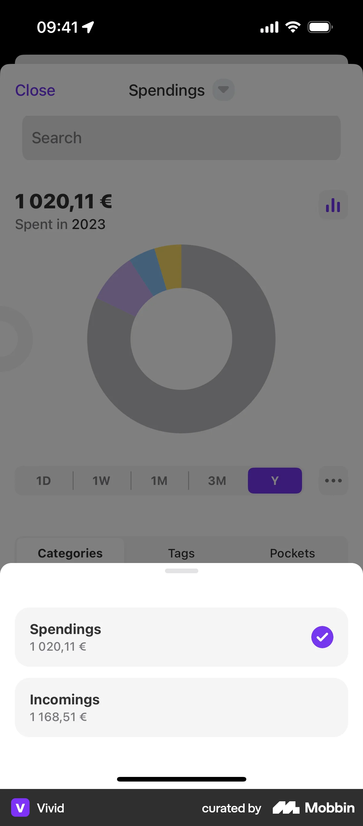 Vivid iOS Pie Chart UI screen