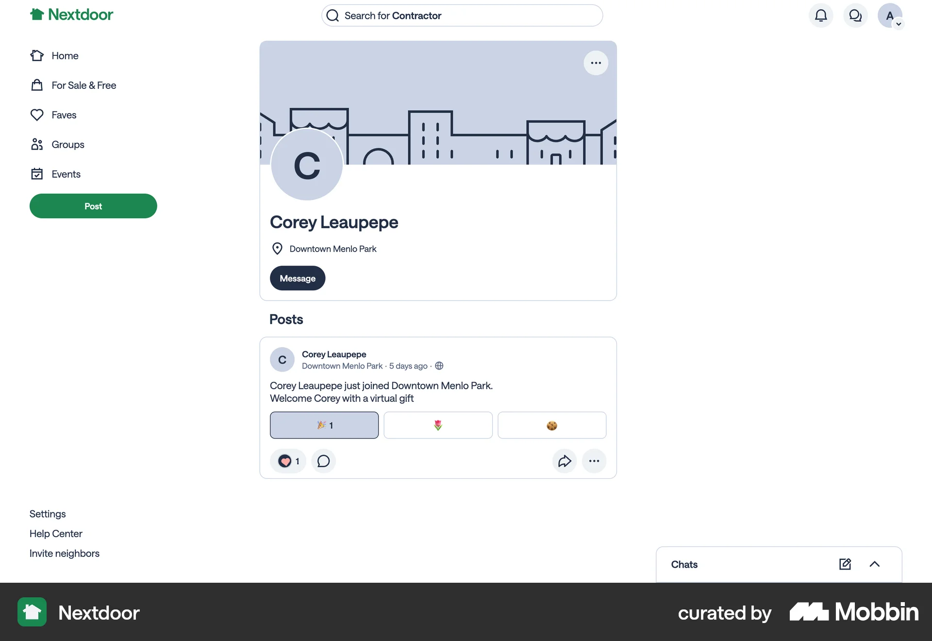 Nextdoor Web User / Group Profile screen