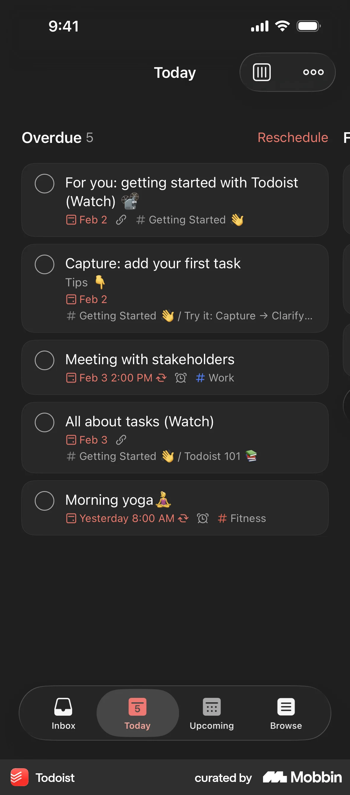 Todoist iOS Dark Mode screen