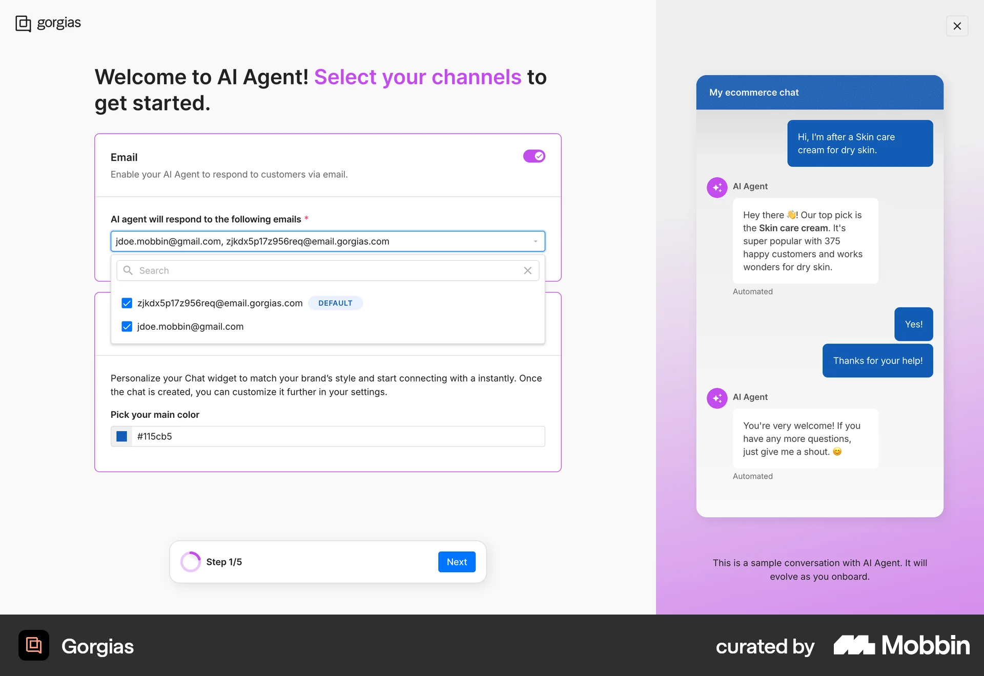 Gorgias Web Wizard UI screen