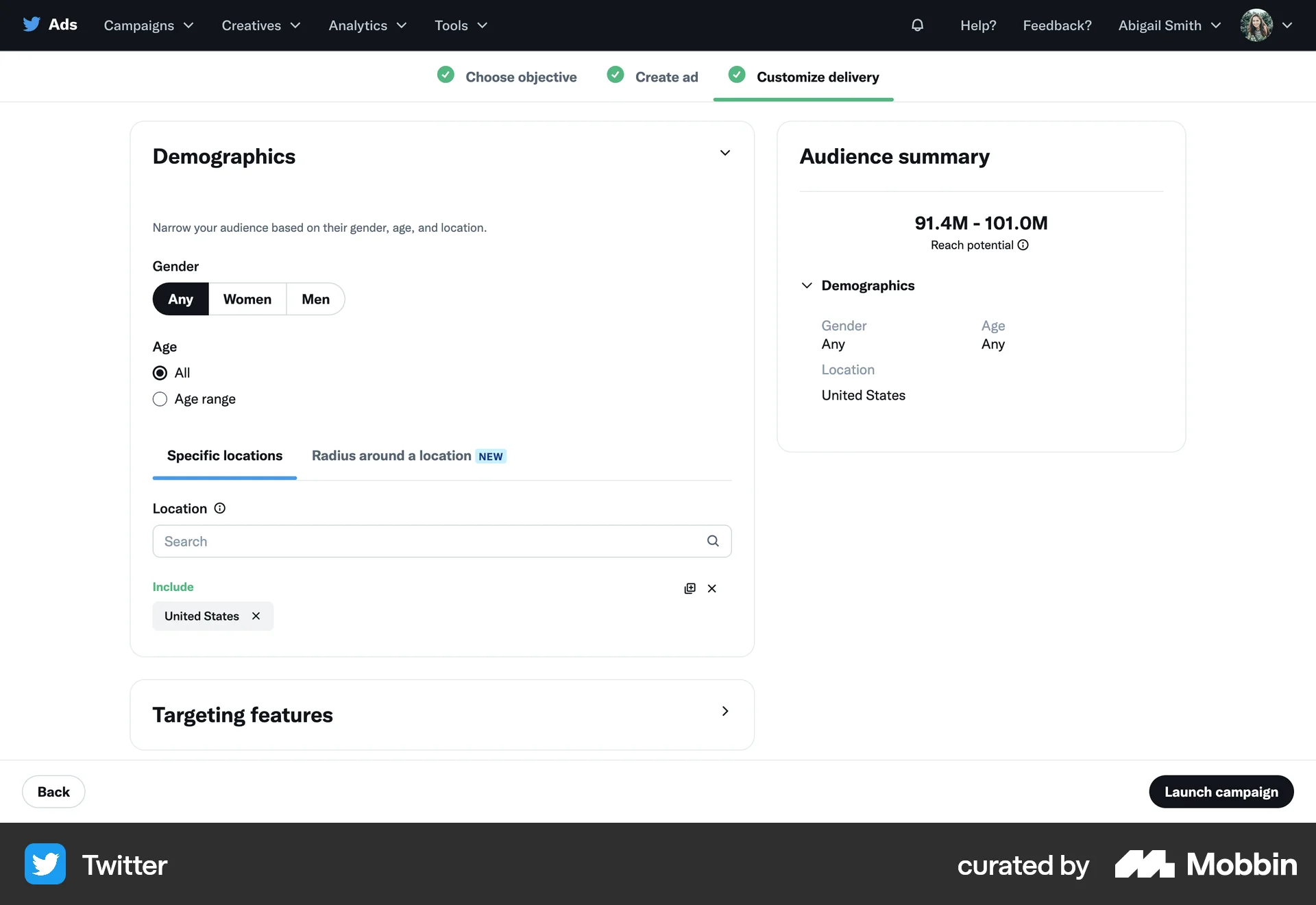 X Web screen containing Segmented Control UI element