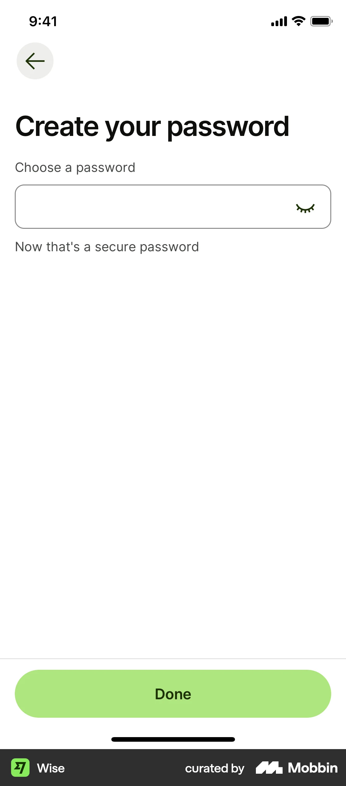 Wise iOS Signup screen