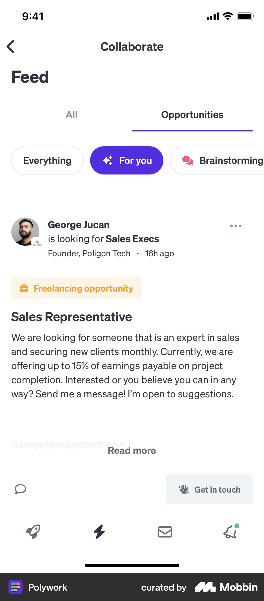 Polywork iOS Social Feed screen