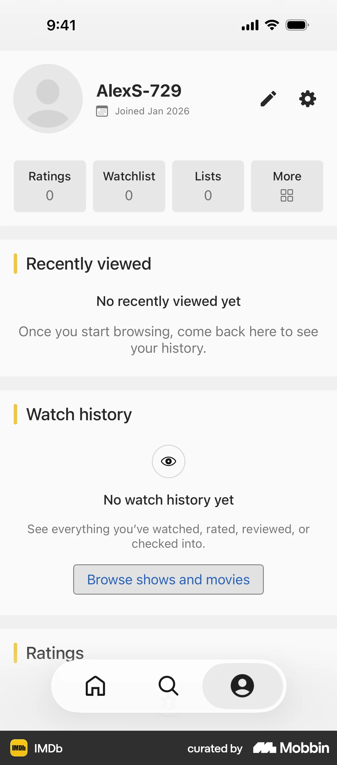 IMDb iOS My Account & Profile screen