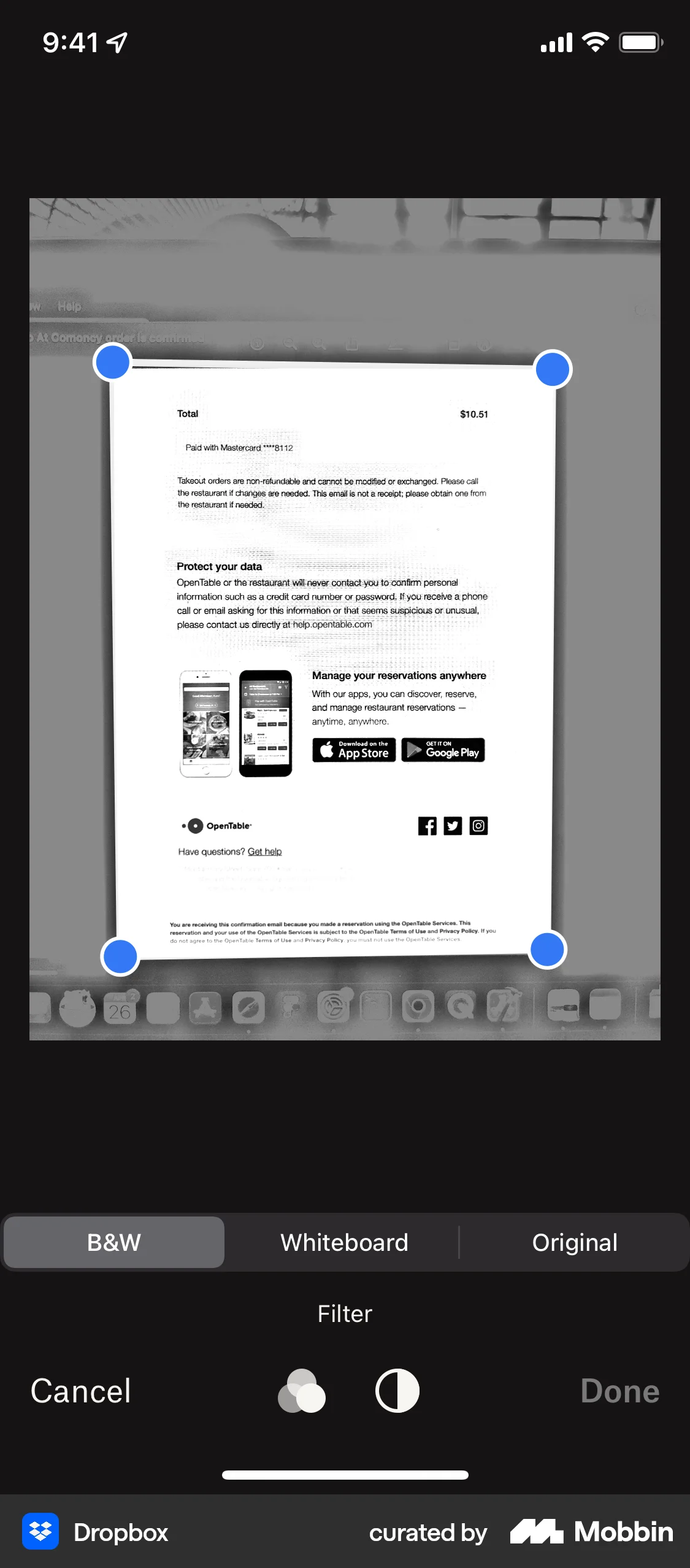 Dropbox iOS Media Editor screen