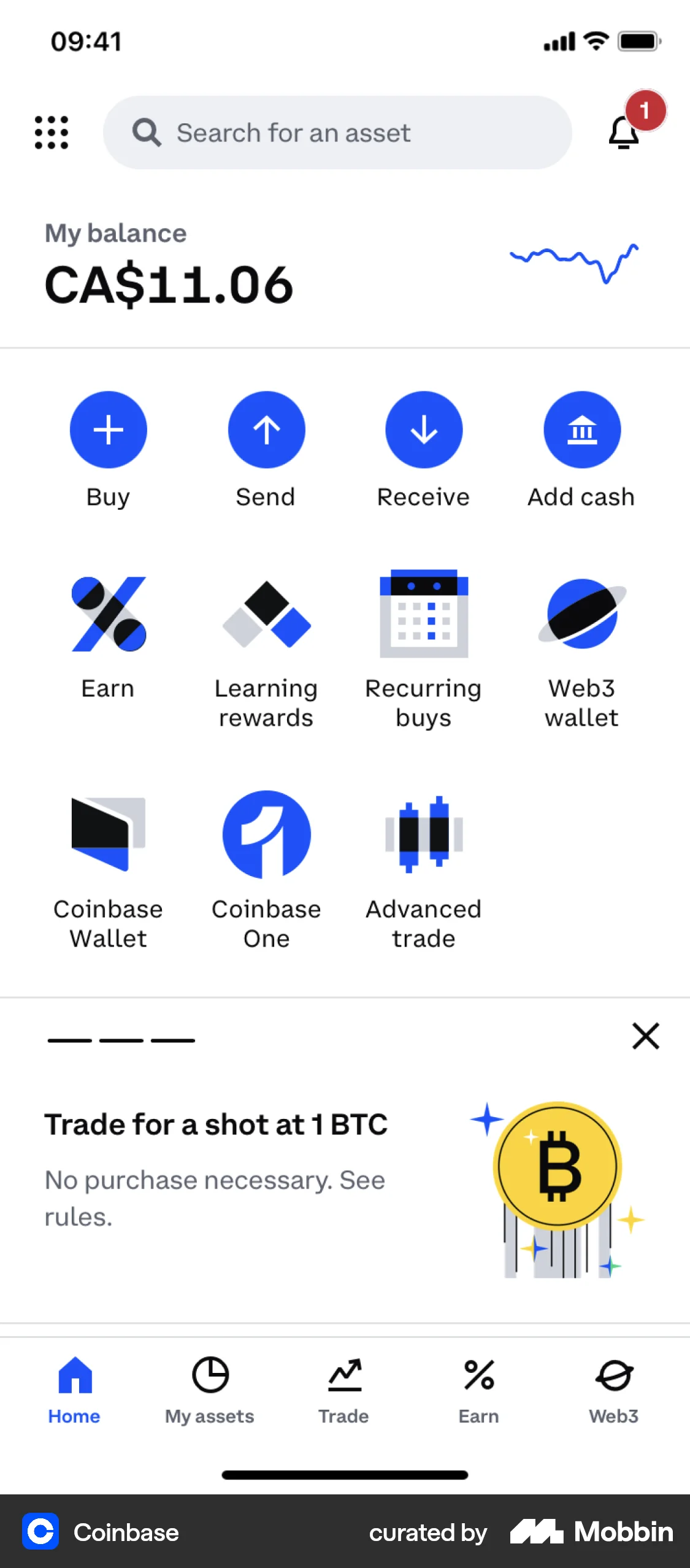 Coinbase iOS Bank App Design screen