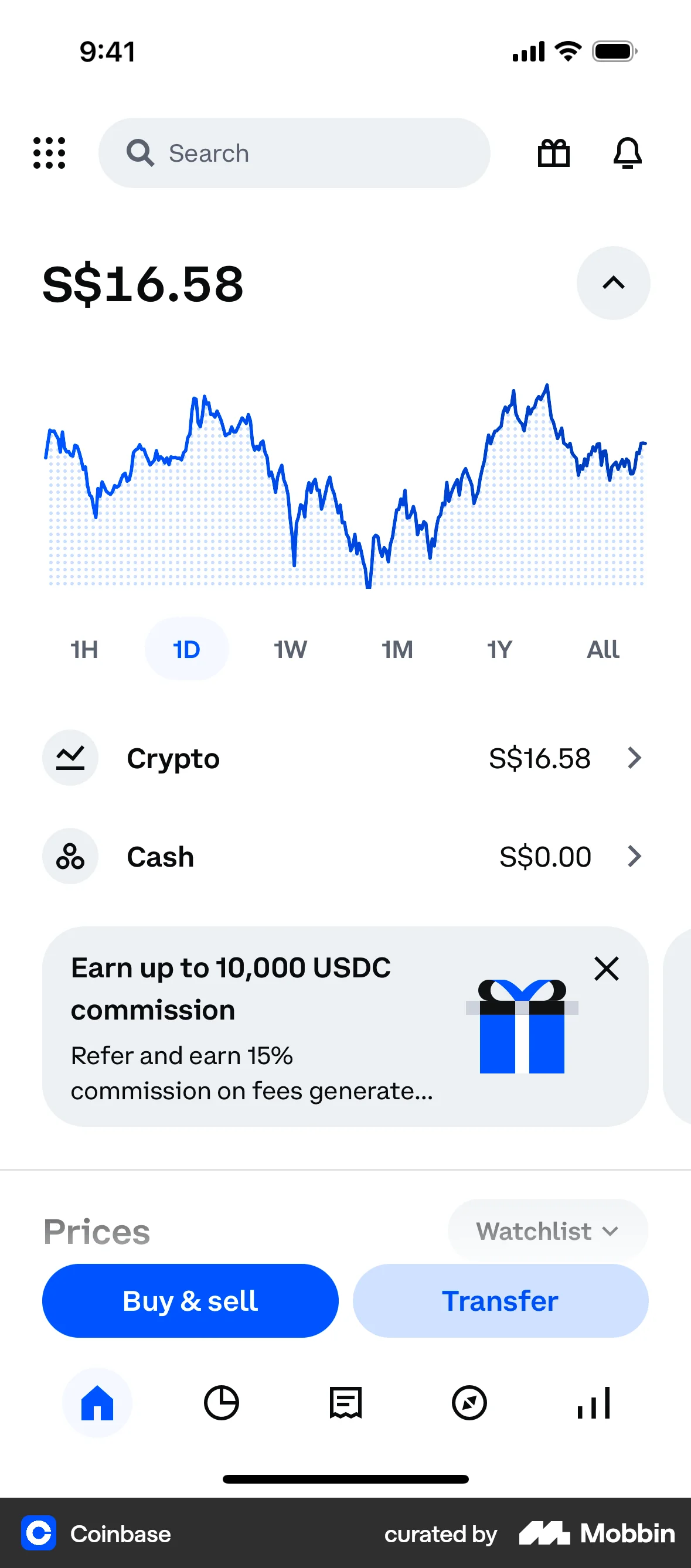 Coinbase iOS Bank App Design screen