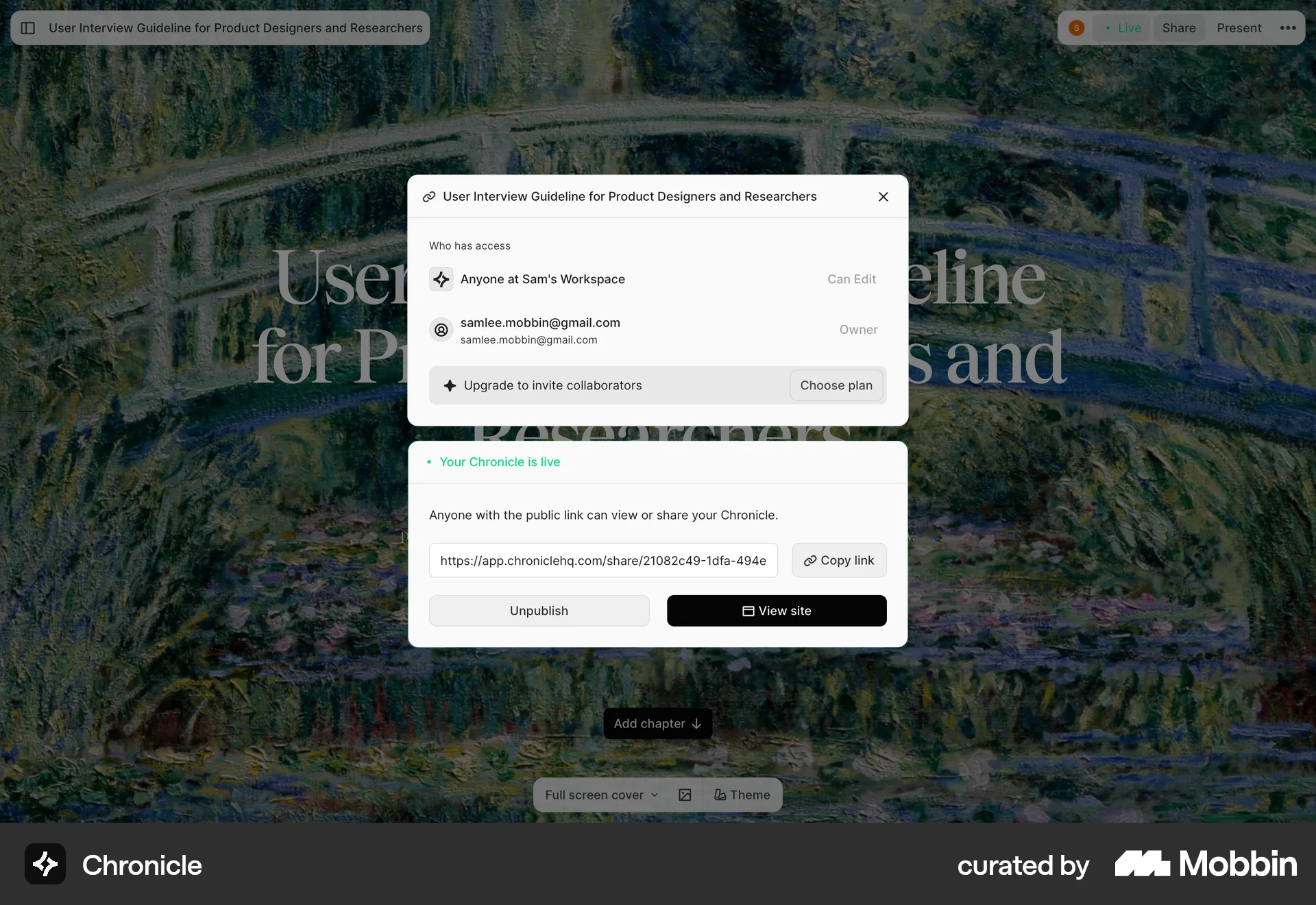 Chronicle Web screen containing Button UI element