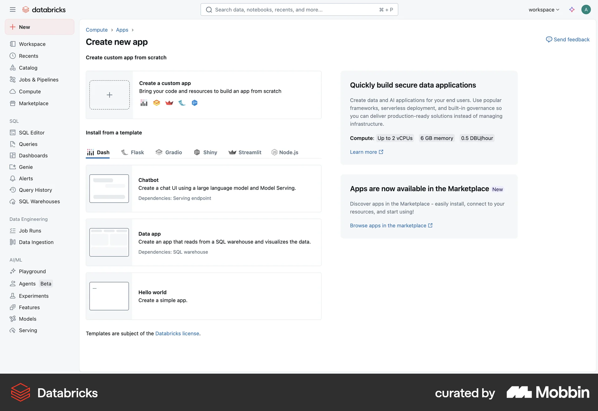 Databricks Web Feature Info screen