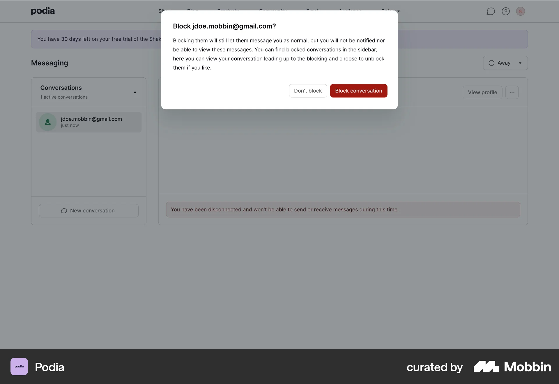 Podia Web Ban & Block screen