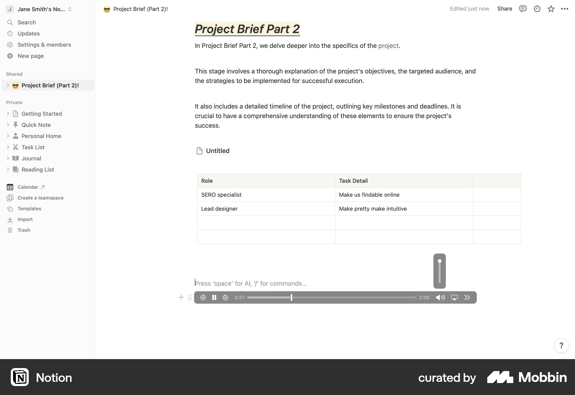 Notion Web Audio Player screen