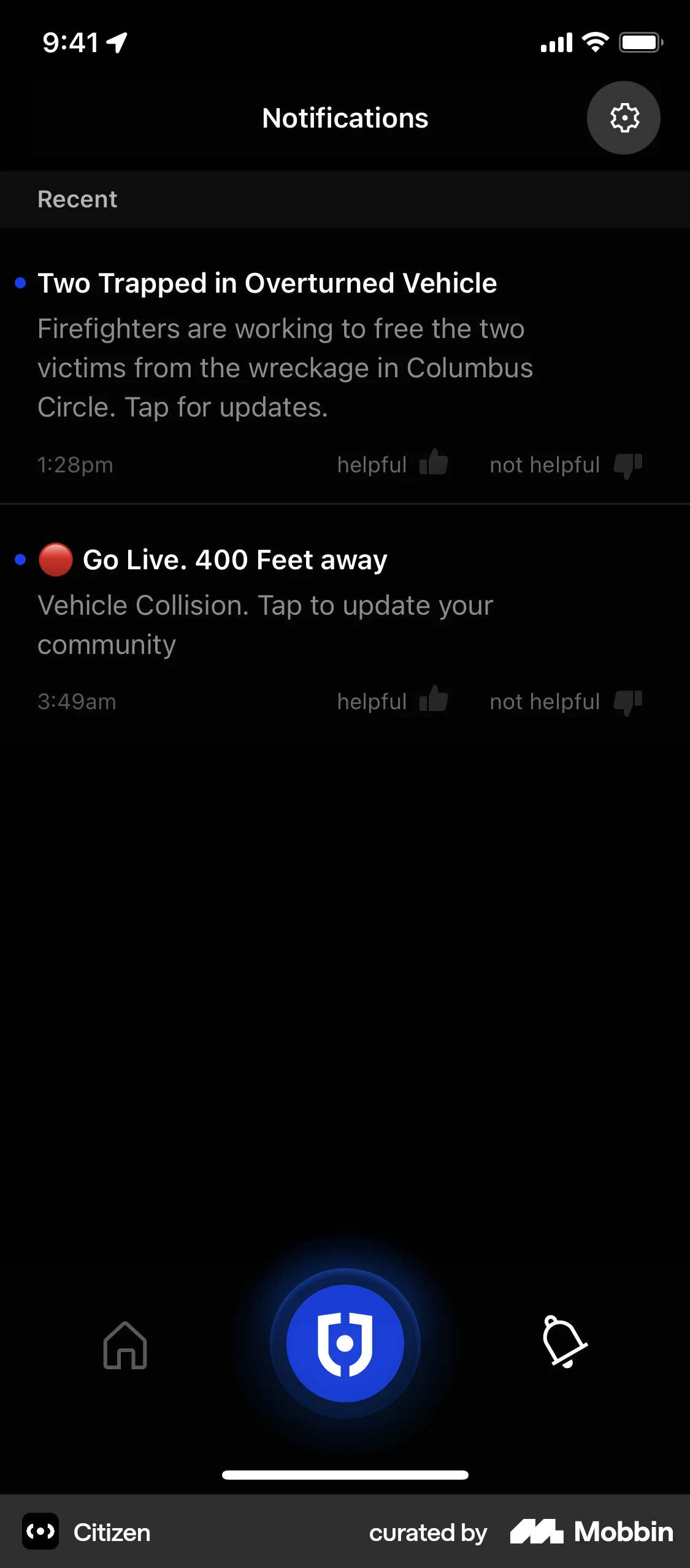 Citizen iOS Notifications screen