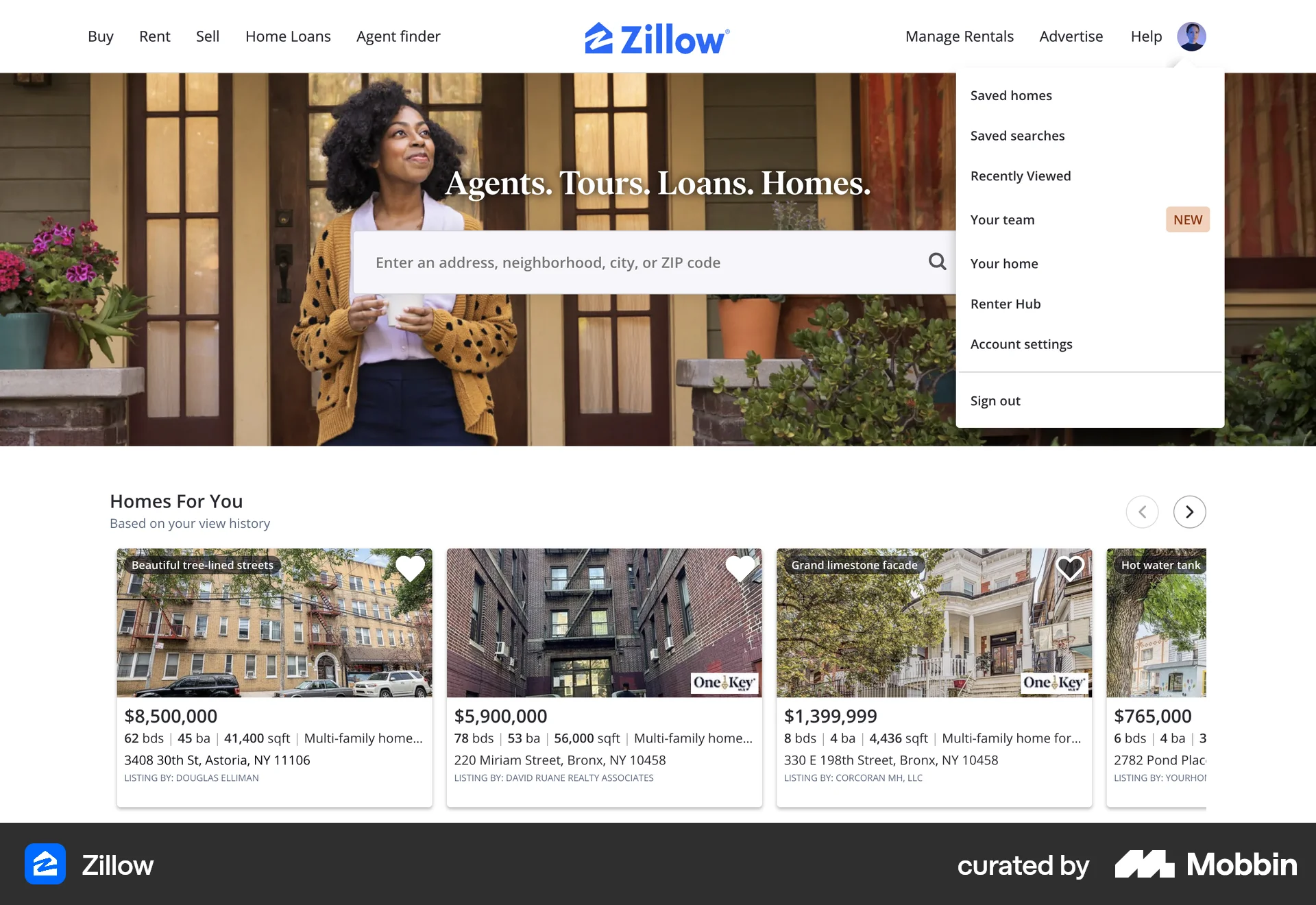 Zillow Web Real Estate App screen