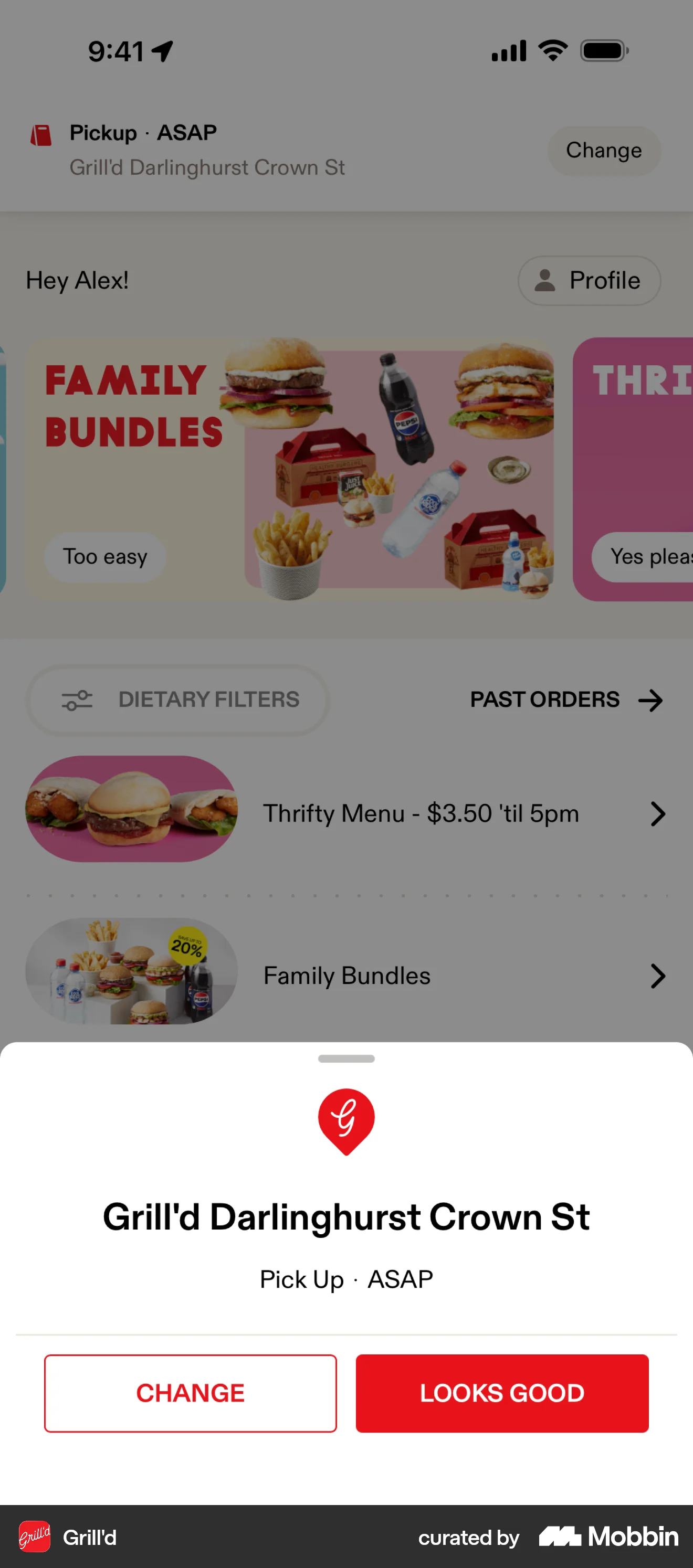 Grill'd iOS Confirmation screen