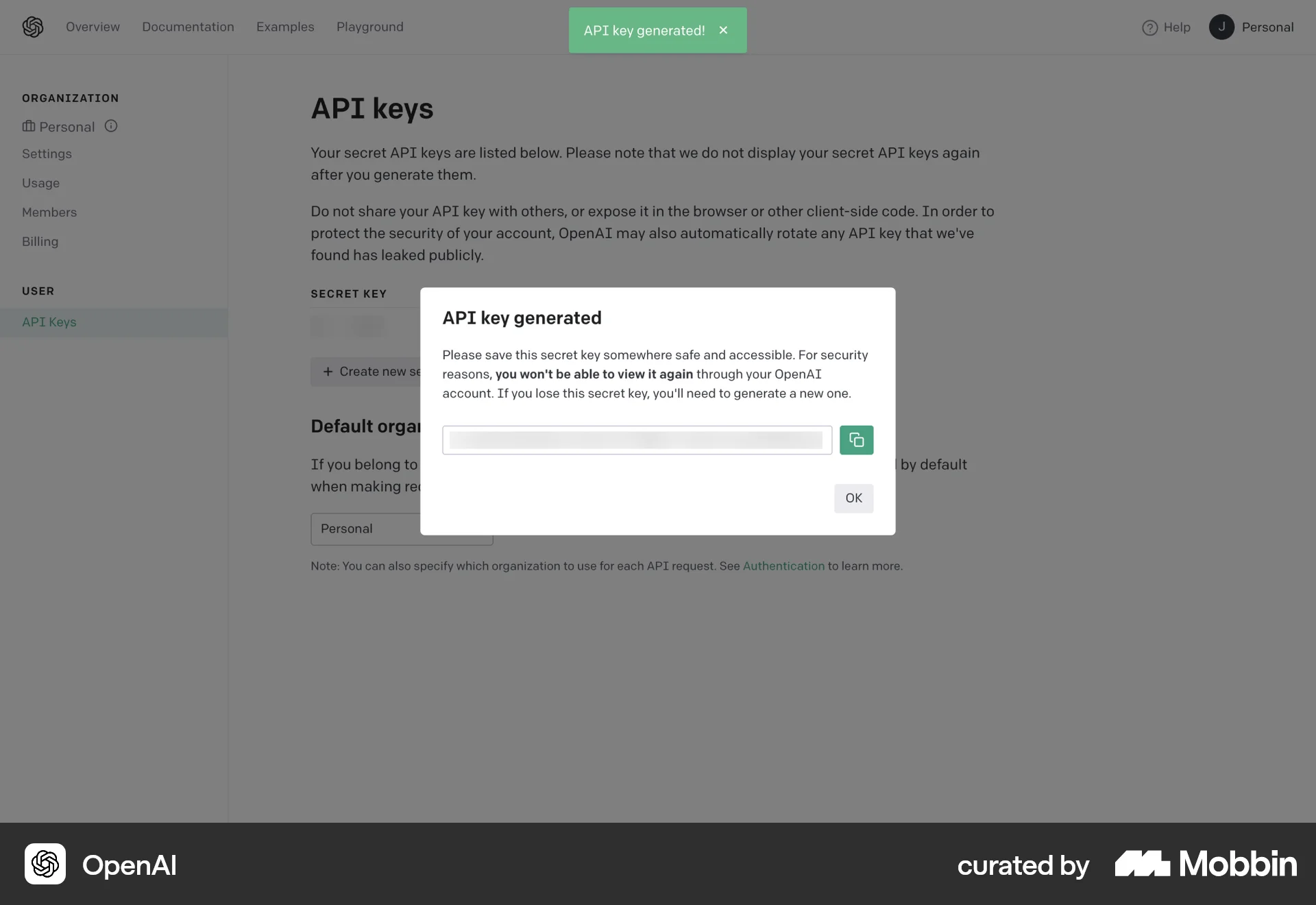 OpenAI Platform Web Acknowledgement & Success screen