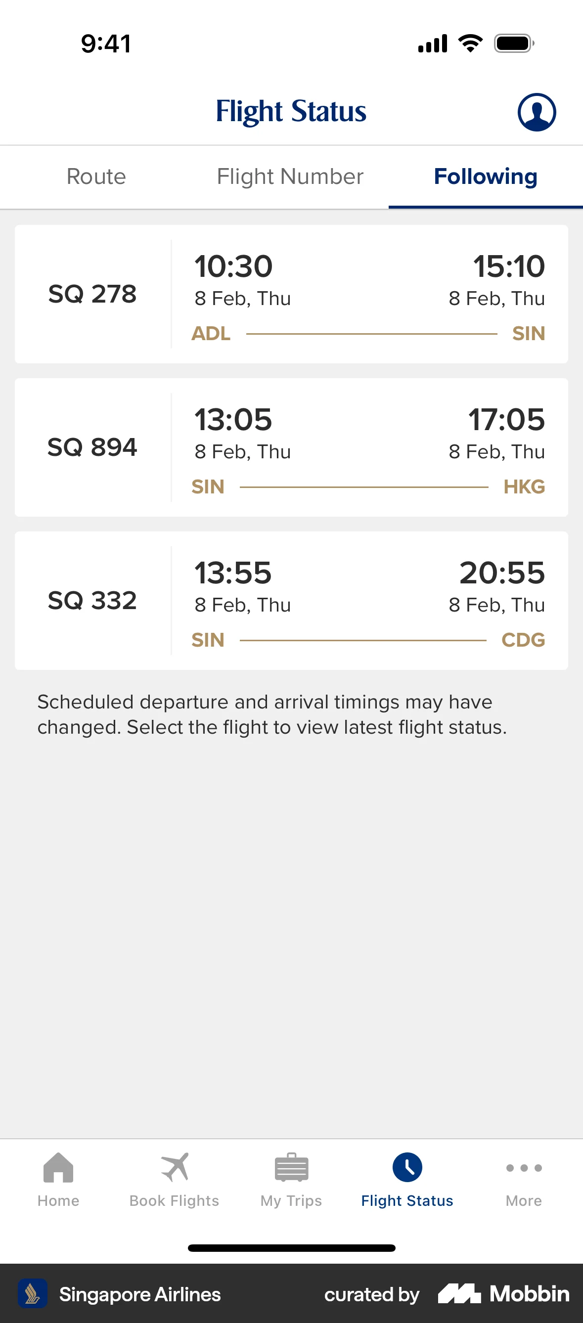 Singapore Airlines iOS Social Feed screen