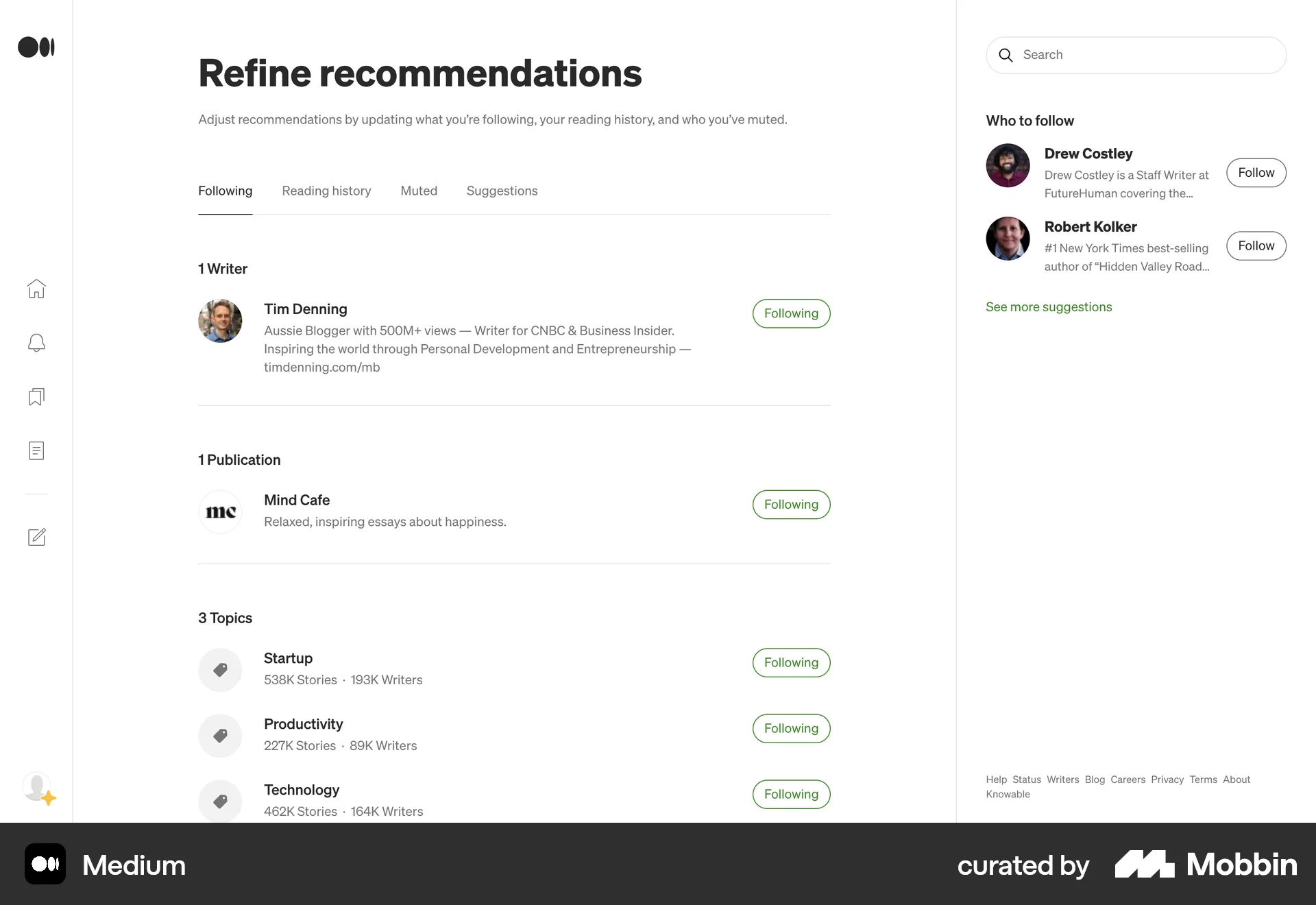Medium Web Followers & Following screen