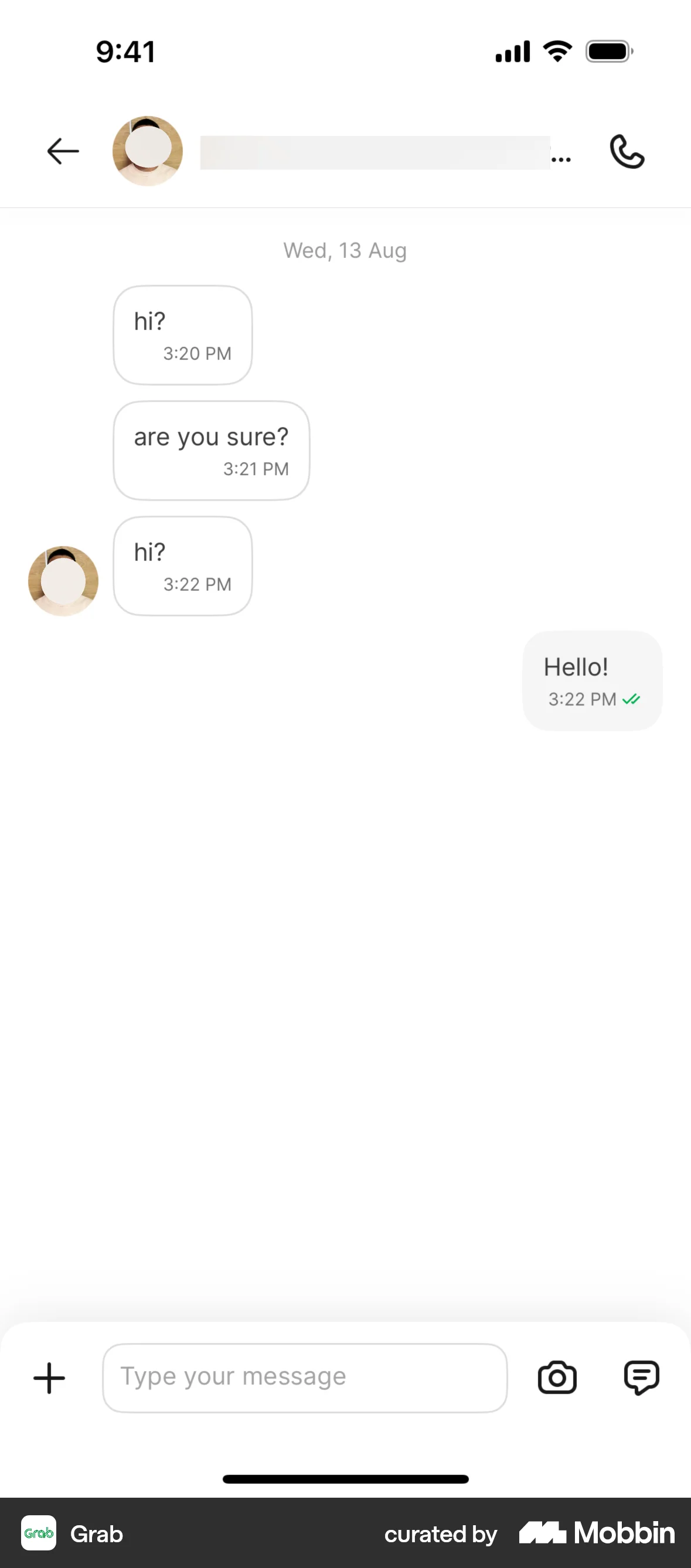 Grab iOS Chat Detail screen