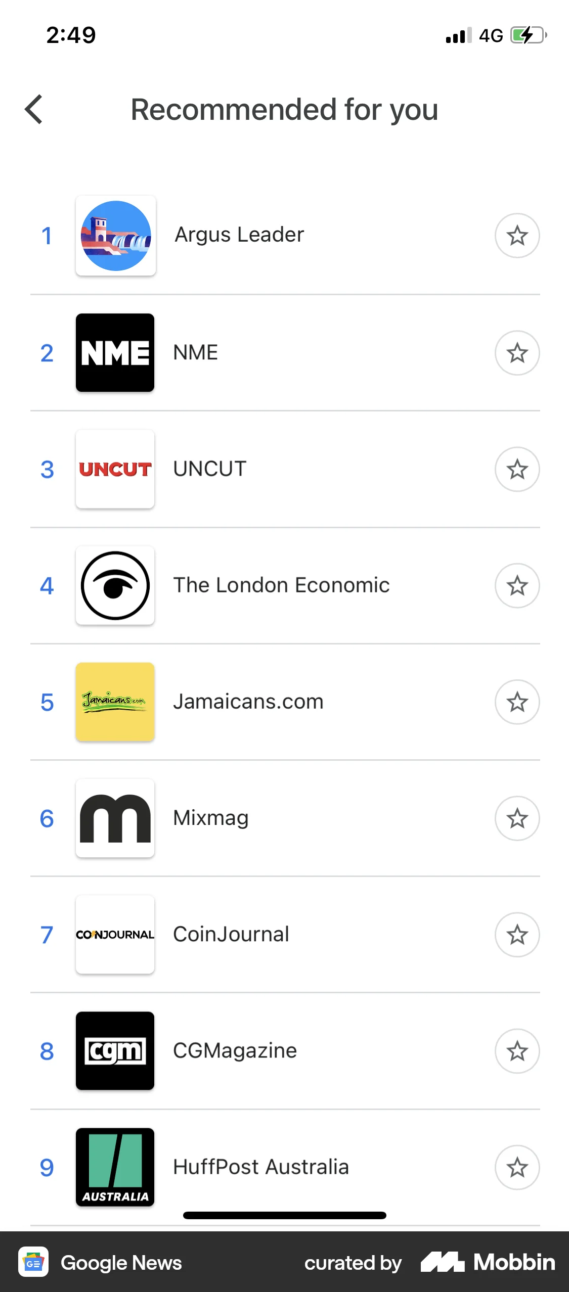Google News iOS Suggestions & Similar Items screen