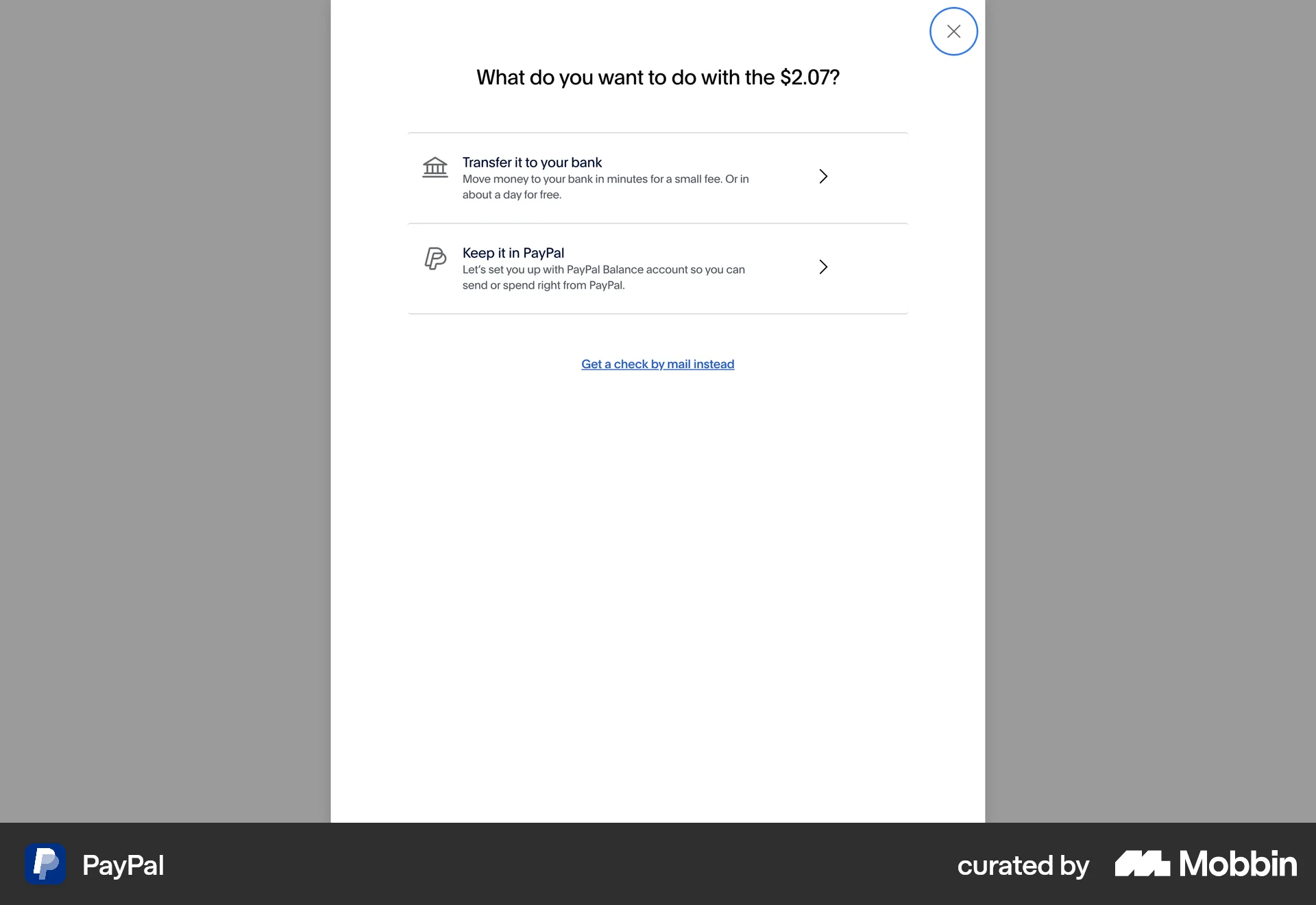 PayPal Web Feature Info screen