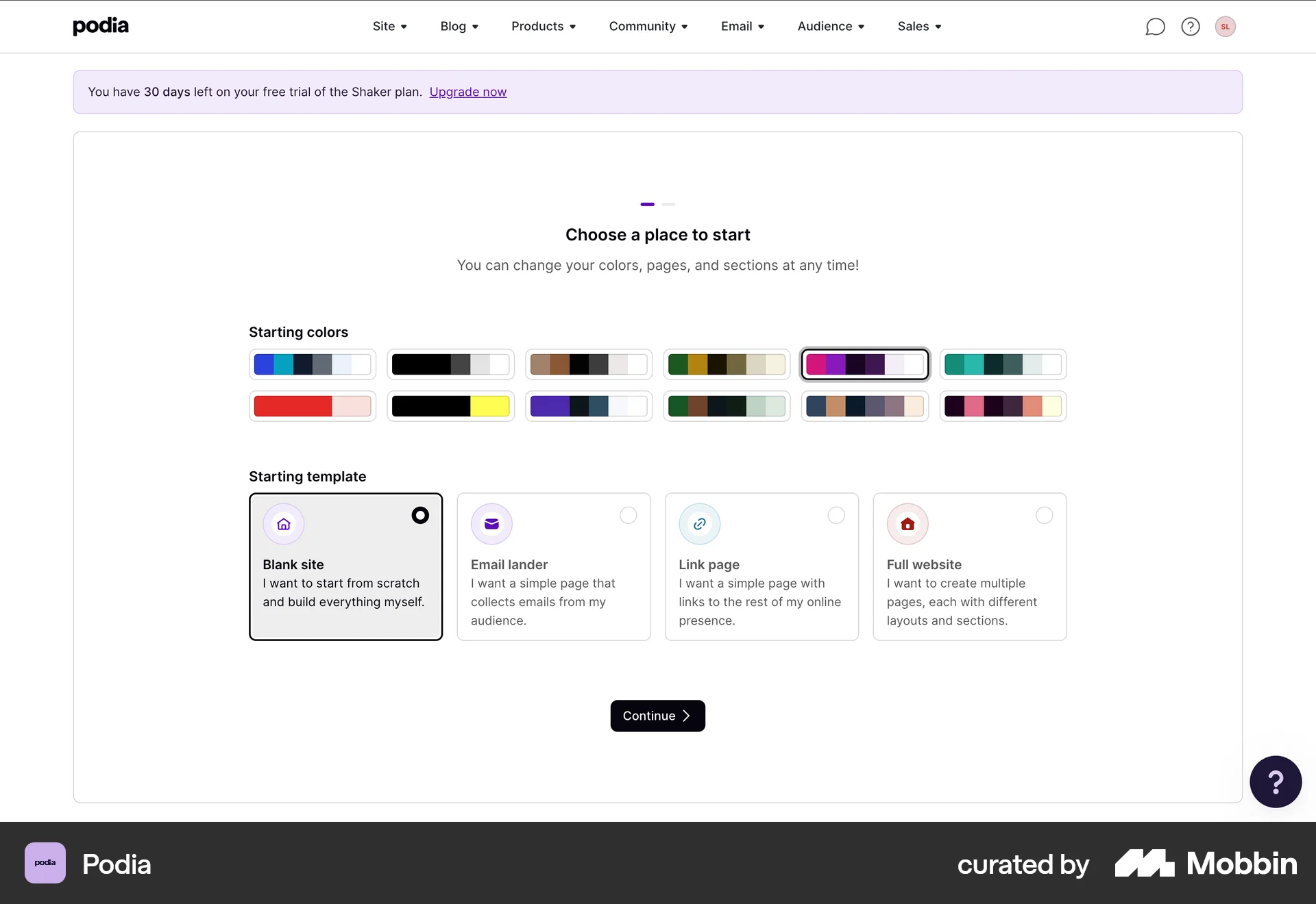 Podia Web screen containing Tile UI element
