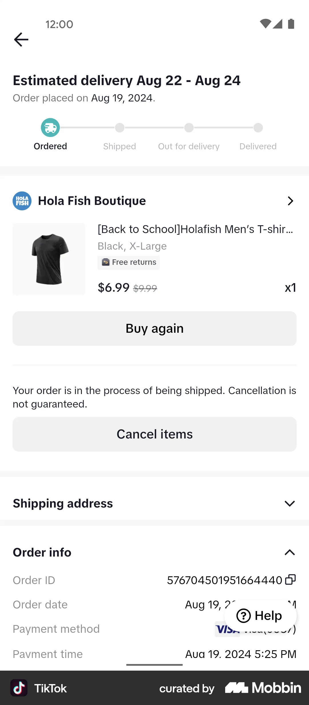 TikTok Android Order Detail screen