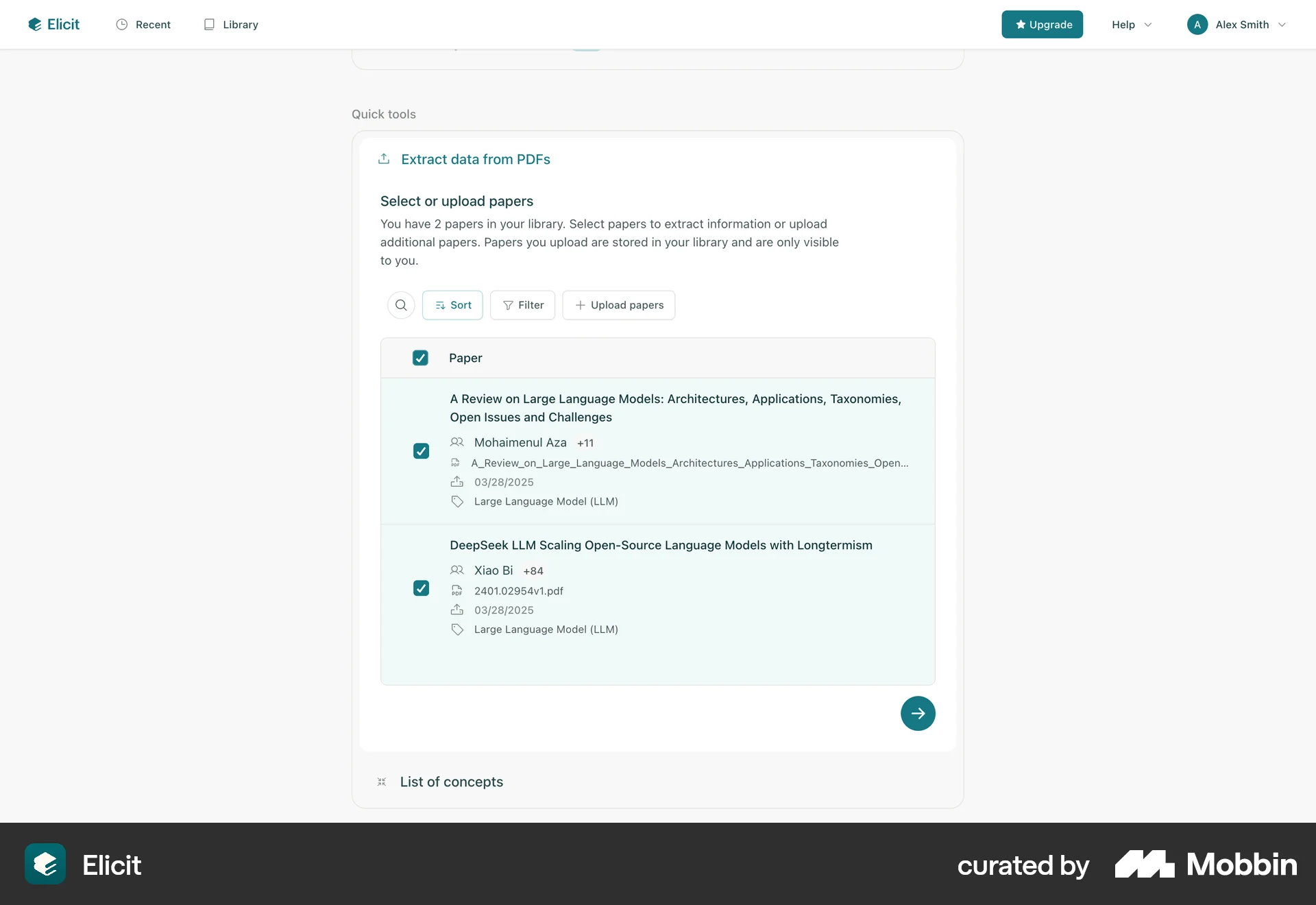 Elicit Web screen containing Toolbar UI element