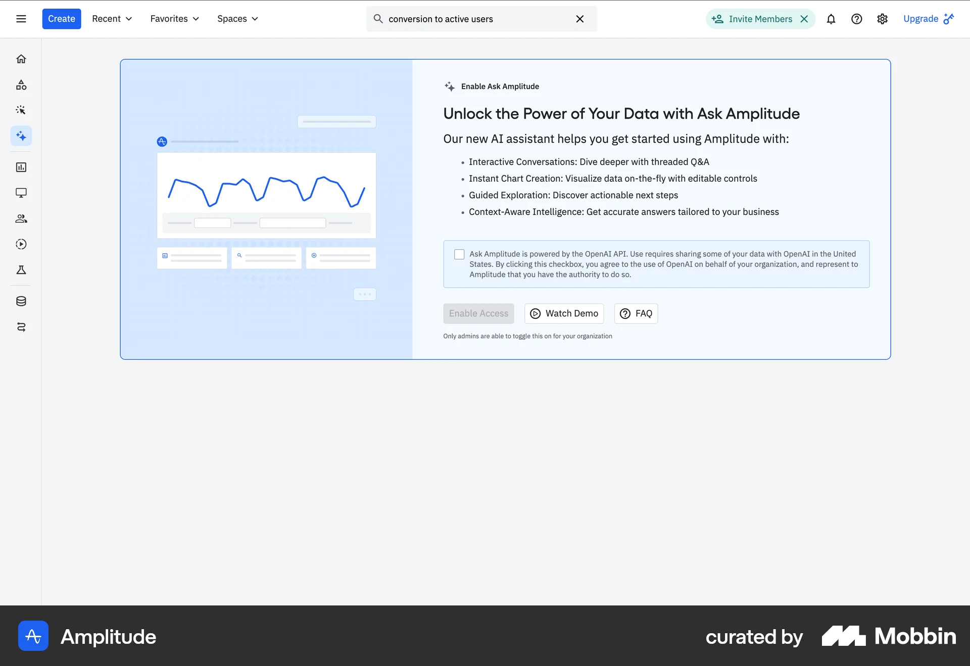 Amplitude Web screen containing Modal UI UI element