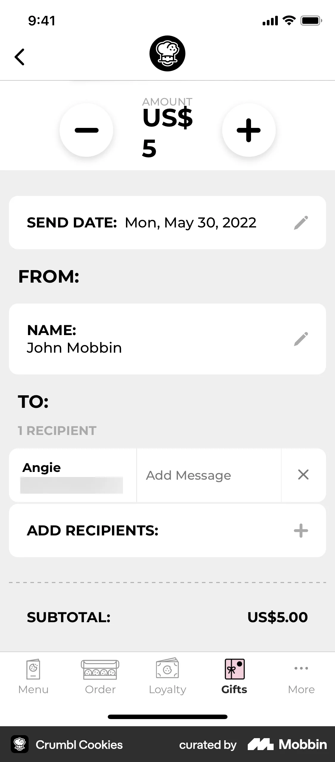 Crumbl Cookies iOS Checkout screen