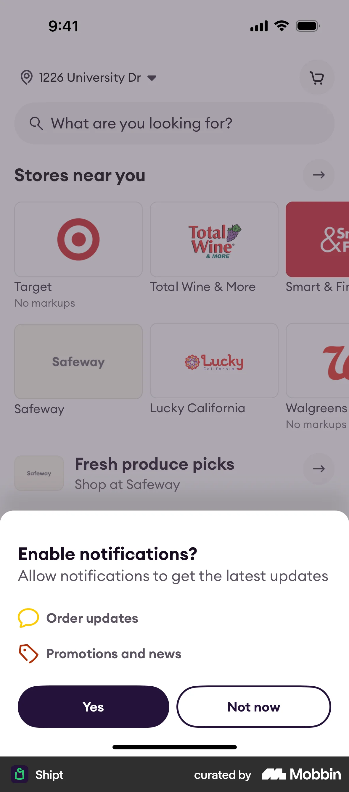 Shipt iOS screen containing Bottom Sheet UI element