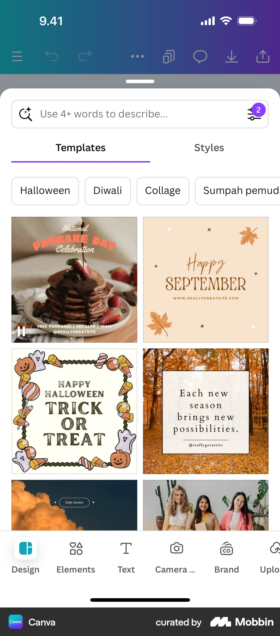 Canva iOS screen containing Gallery UI element
