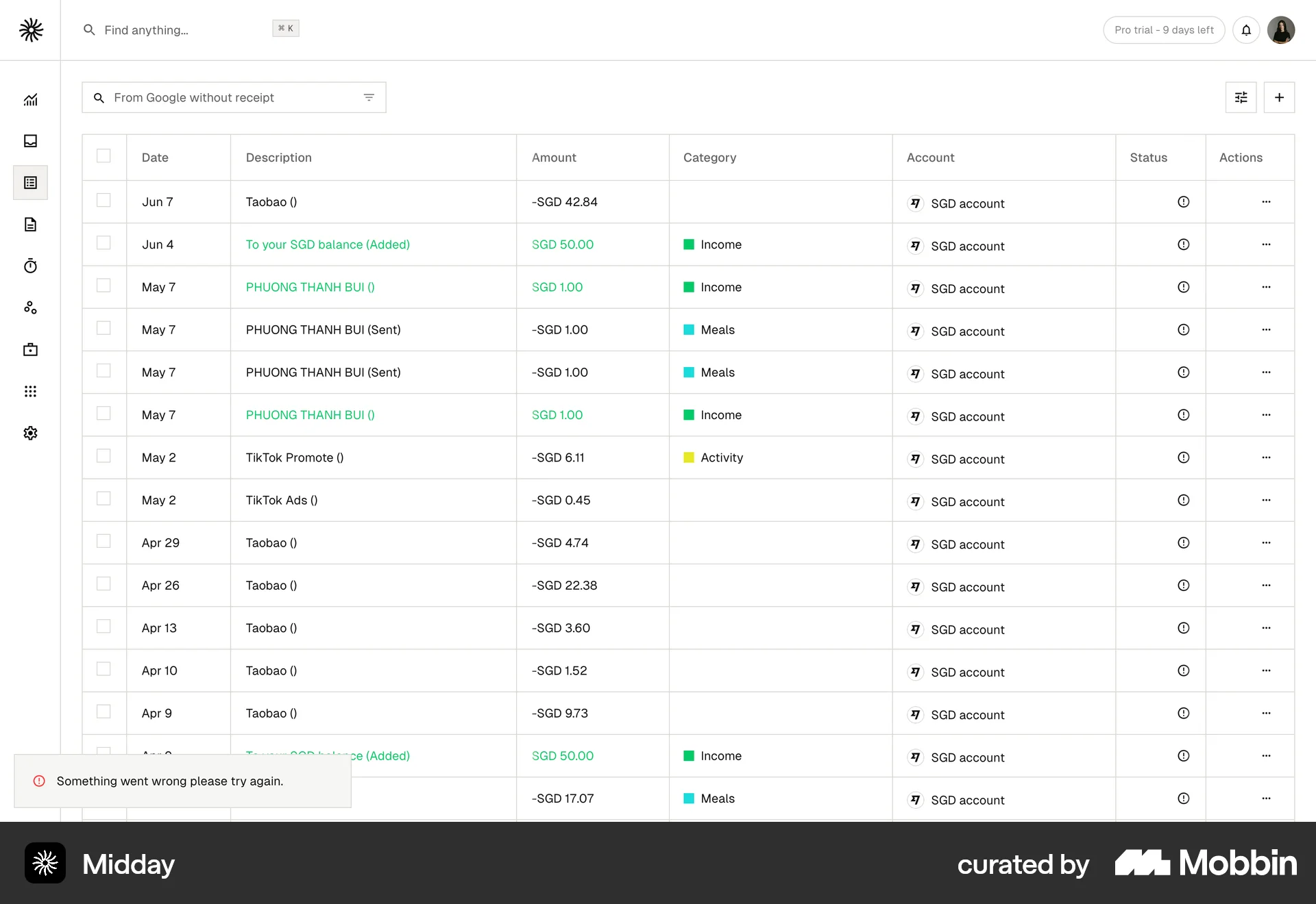 Midday Web Error screen